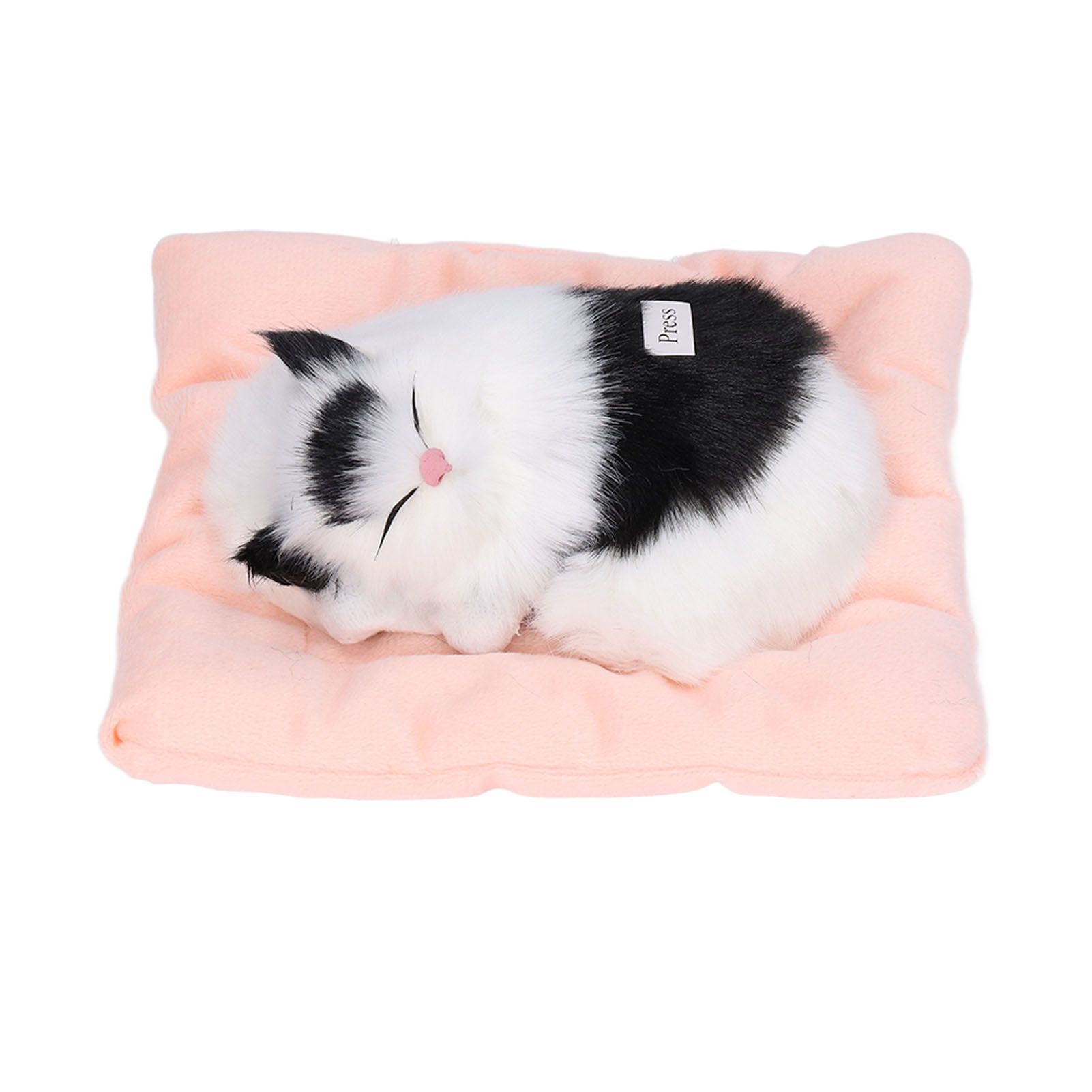 Fake Cats Sleeping Kitten Doll Toy Simulation Sleeping Cat On Pad Interactive Pet Toy with Sound Active CarbonBlack and White Cat Shape - Image 3