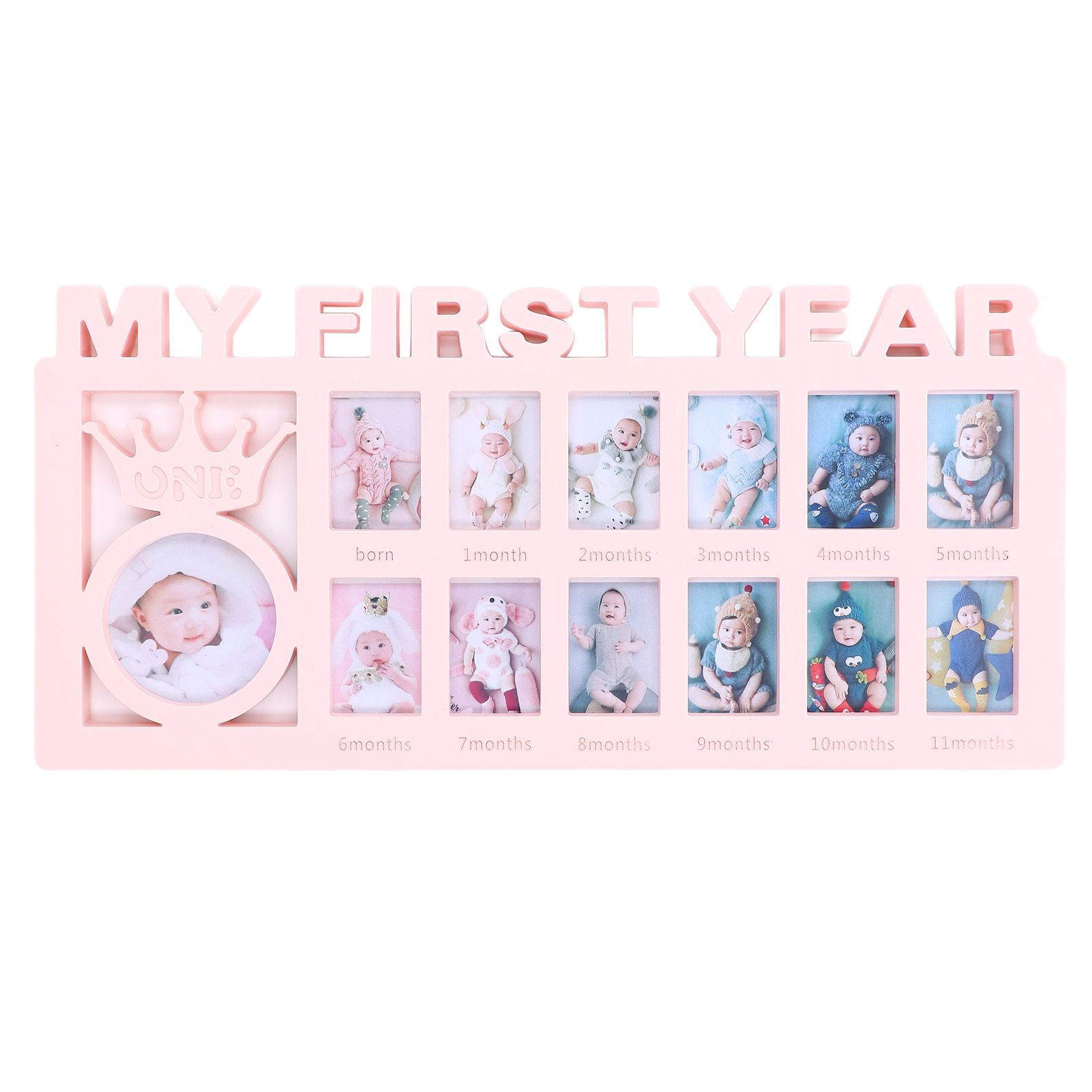 Newborn Photo Frame Durable Polished 12 Small Picture Frames Record Baby's Monthly Growth Baby Photo Frame for GiftPink - Image 1