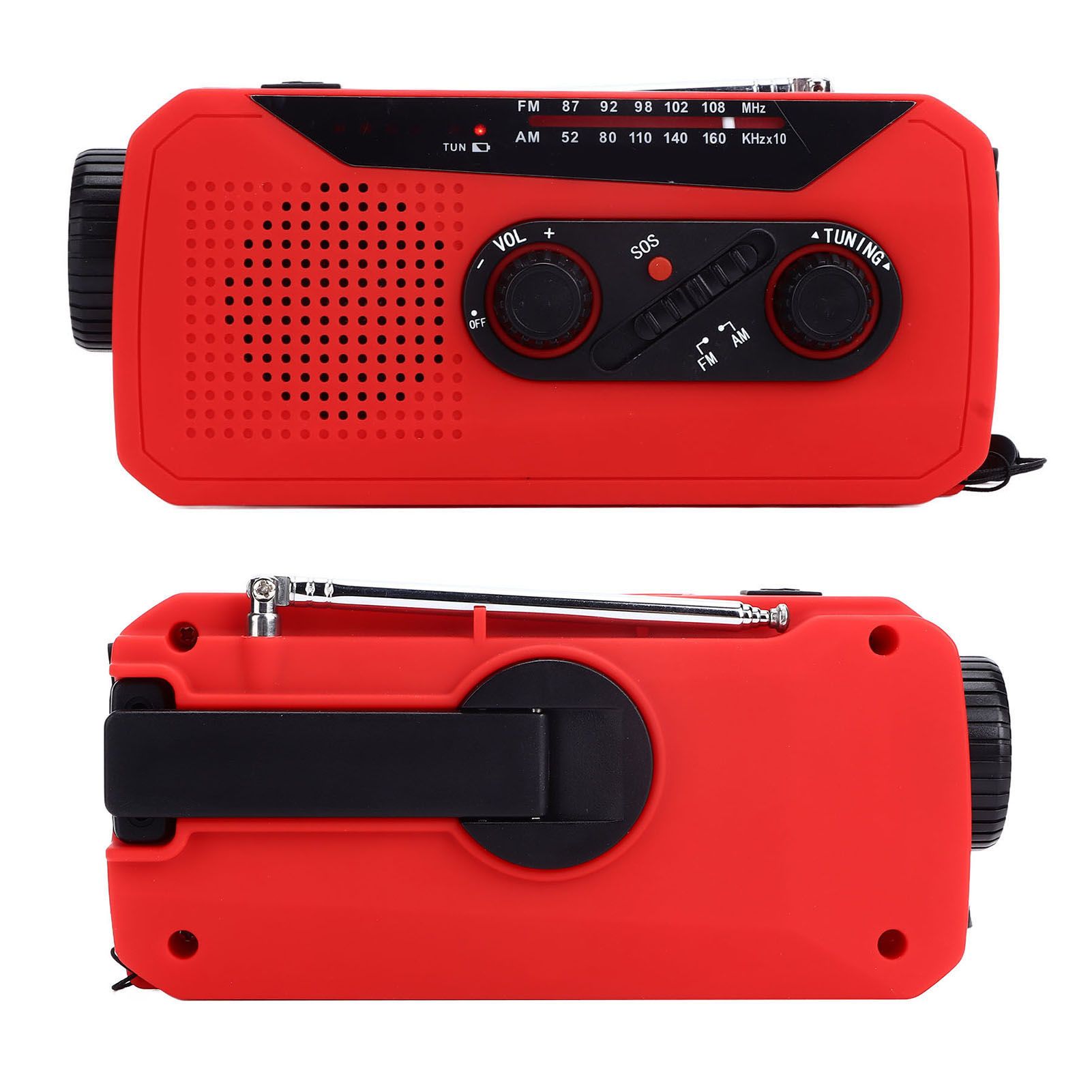 Emergency Radio Hand Power Generation Solar Radio with LED Flashlight 2000mah Charging for Camping HikingRed EU Type - Image 2