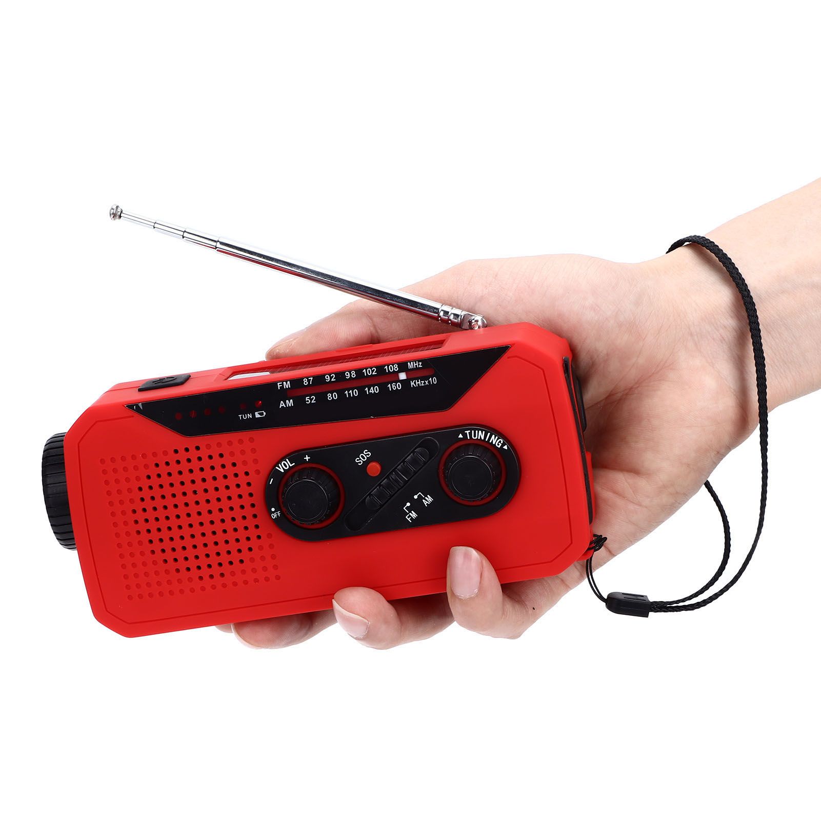 Emergency Radio Hand Power Generation Solar Radio with LED Flashlight 2000mah Charging for Camping HikingRed EU Type - Image 5