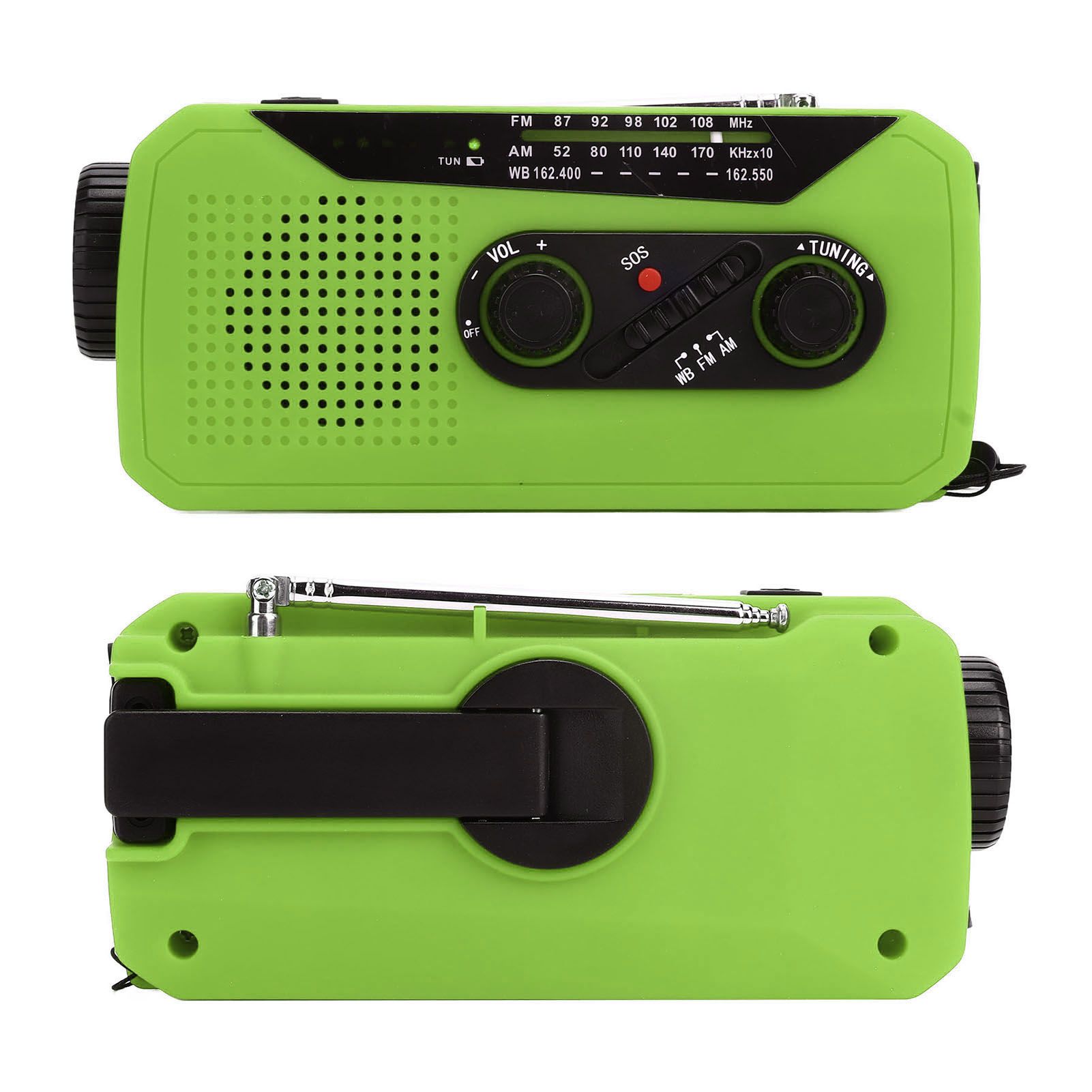 Emergency Radio Hand Power Generation Solar Radio with LED Flashlight 2000mah Charging for Camping HikingGreen US Type - Image 3