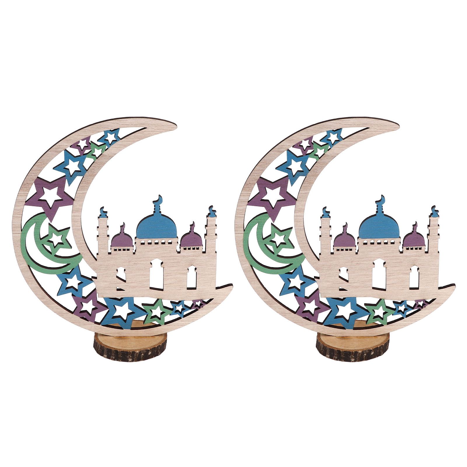 Wood Moon Ornaments Eid Mubarak Moon Decoration Enhances Festival Ambient for Home Restaurant CafeJM00454 - Image 1