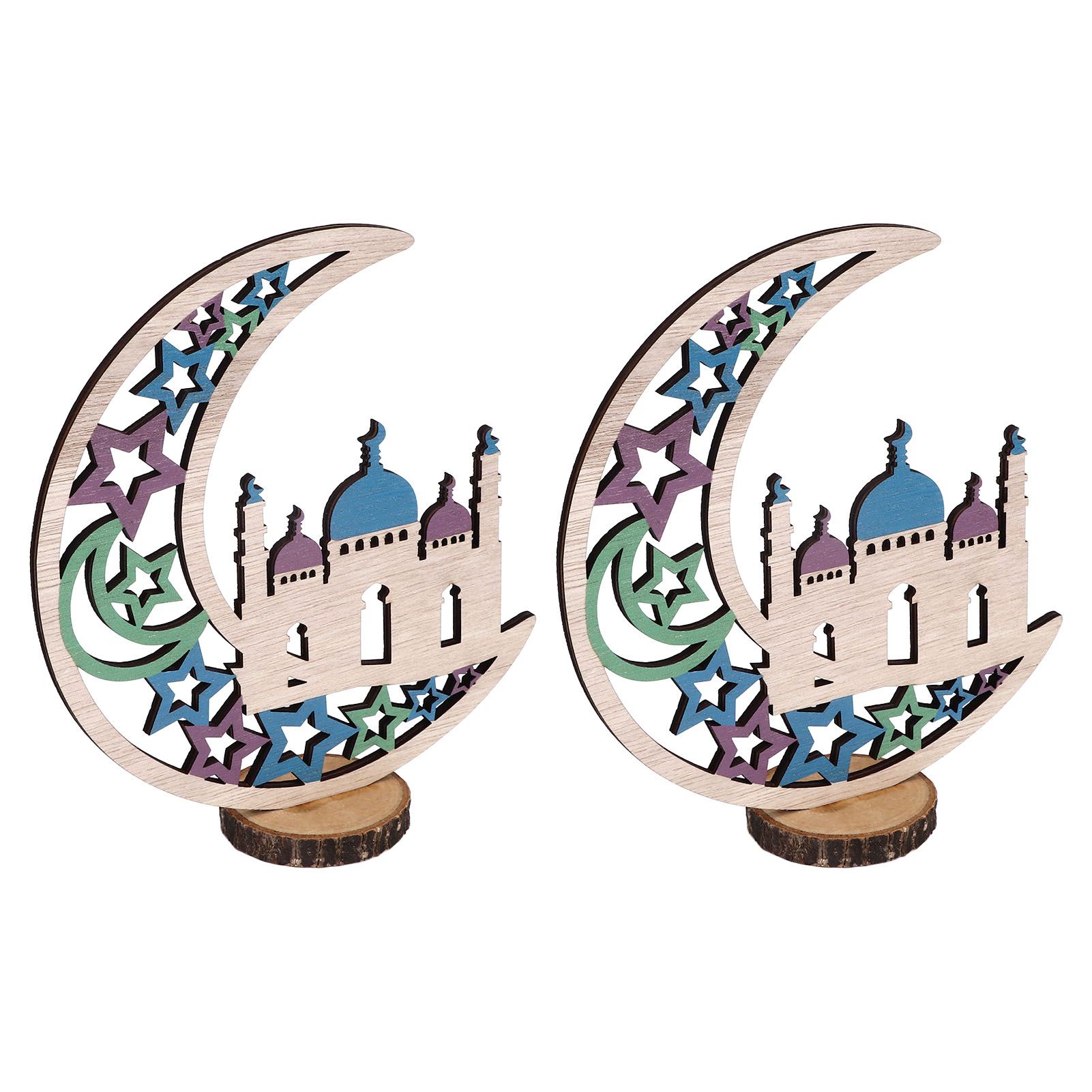 Wood Moon Ornaments Eid Mubarak Moon Decoration Enhances Festival Ambient for Home Restaurant CafeJM00454 - Image 2