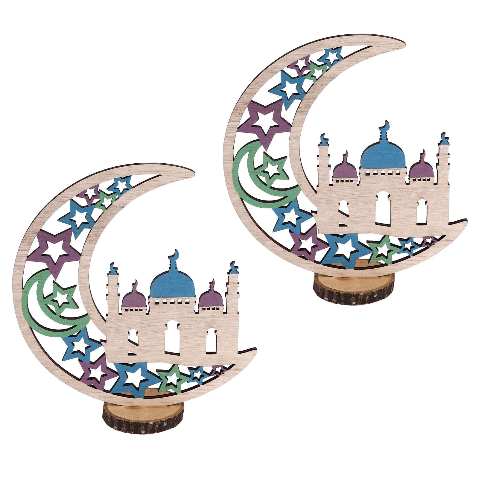 Wood Moon Ornaments Eid Mubarak Moon Decoration Enhances Festival Ambient for Home Restaurant CafeJM00454 - Image 3