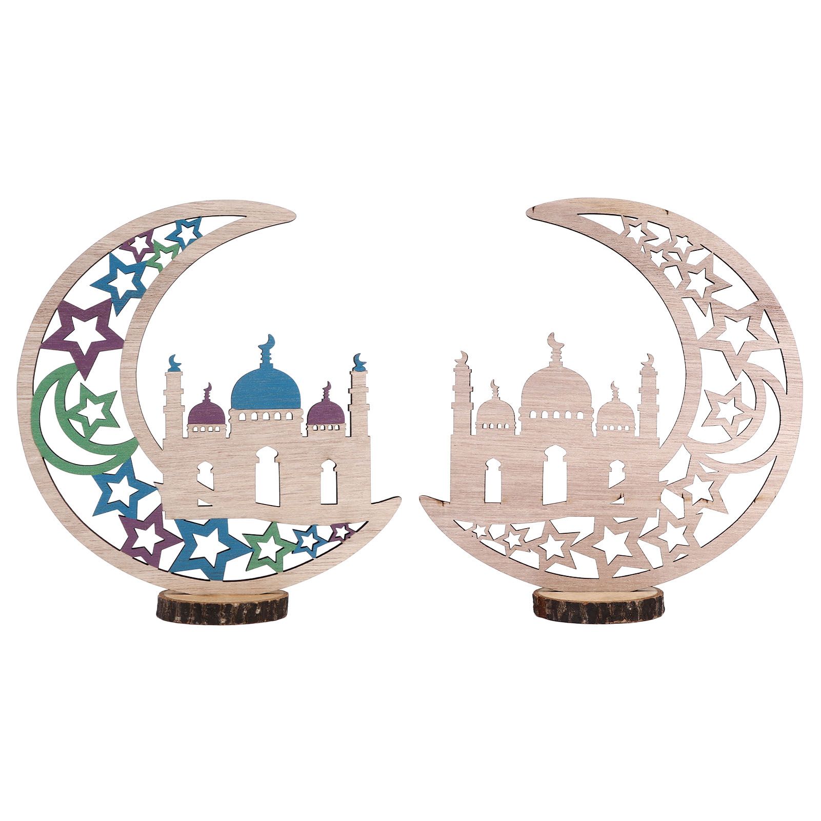 Wood Moon Ornaments Eid Mubarak Moon Decoration Enhances Festival Ambient for Home Restaurant CafeJM00454 - Image 4