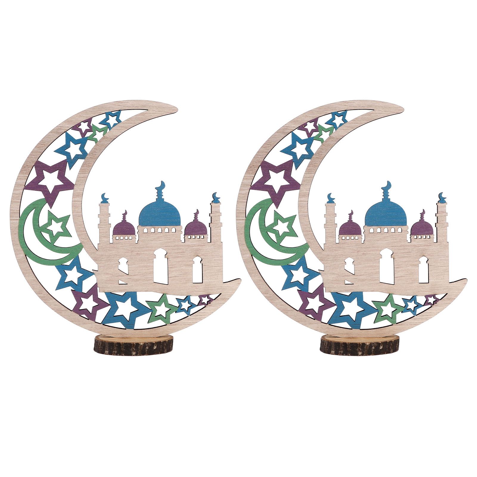 Wood Moon Ornaments Eid Mubarak Moon Decoration Enhances Festival Ambient for Home Restaurant CafeJM00454 - Image 6