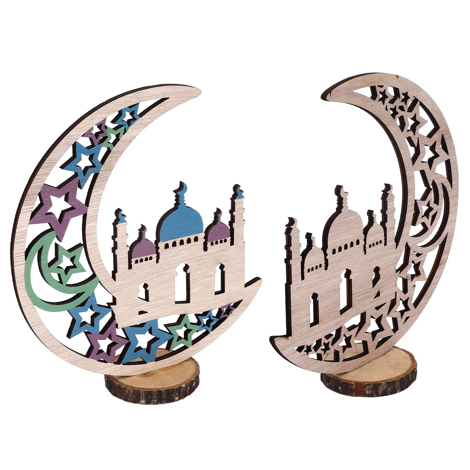 Wood Moon Ornaments Eid Mubarak Moon Decoration Enhances Festival Ambient for Home Restaurant CafeJM00454 - Image 8