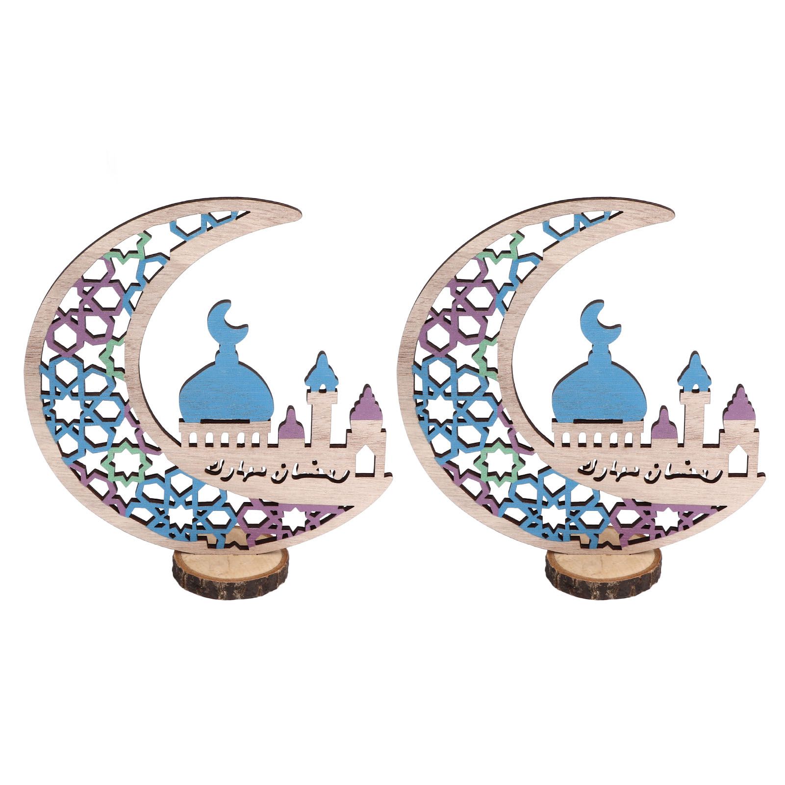 Wood Moon Ornaments Eid Mubarak Moon Decoration Enhances Festival Ambient for Home Restaurant CafeJM00444 - Image 1