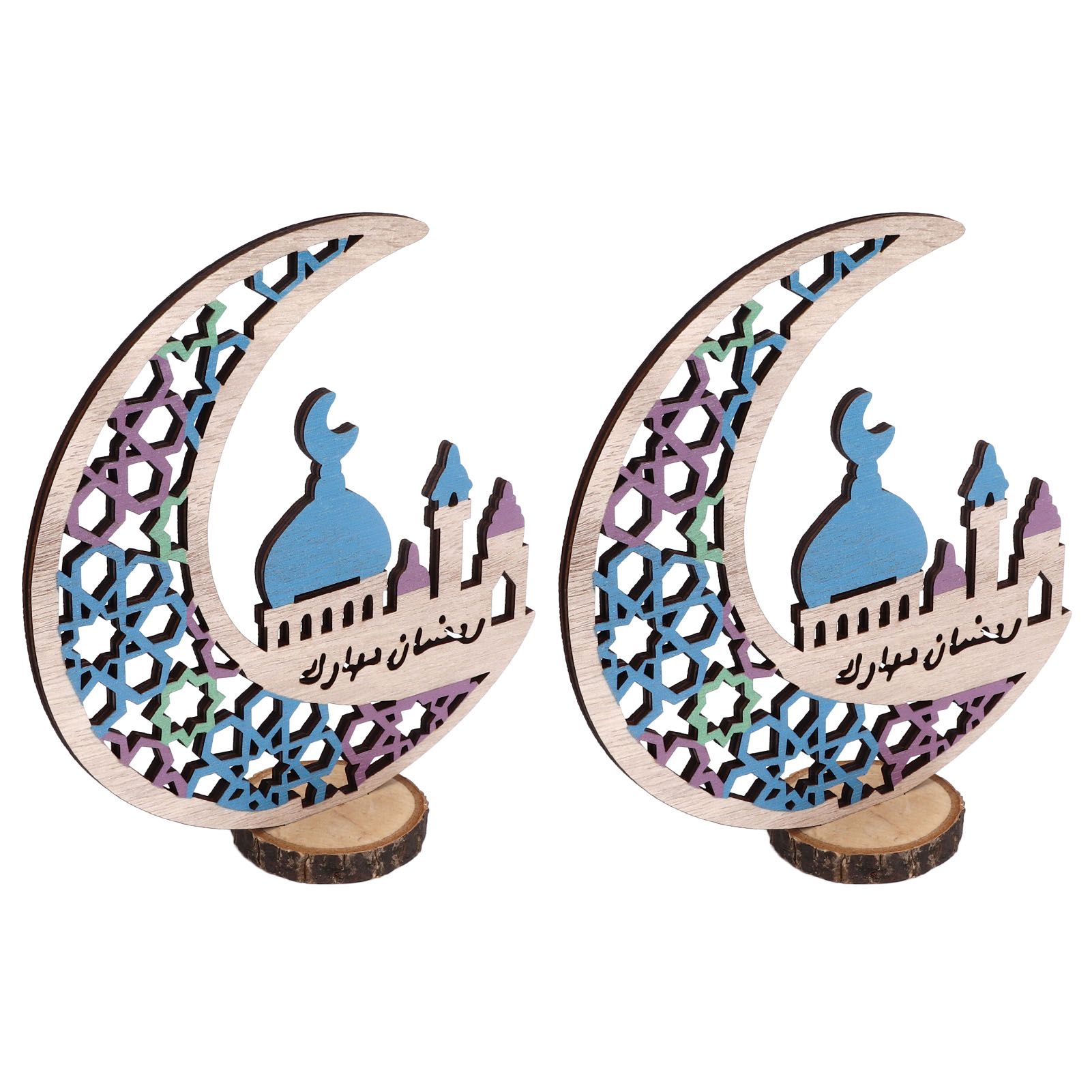 Wood Moon Ornaments Eid Mubarak Moon Decoration Enhances Festival Ambient for Home Restaurant CafeJM00444 - Image 2