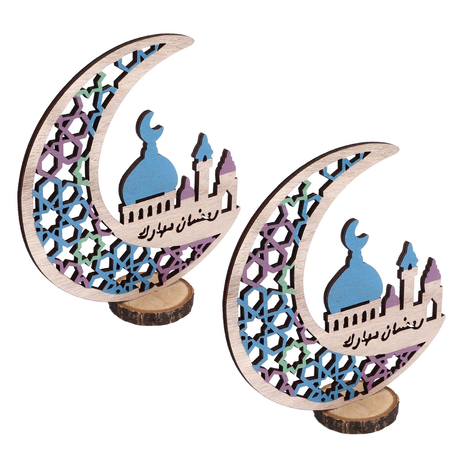 Wood Moon Ornaments Eid Mubarak Moon Decoration Enhances Festival Ambient for Home Restaurant CafeJM00444 - Image 3