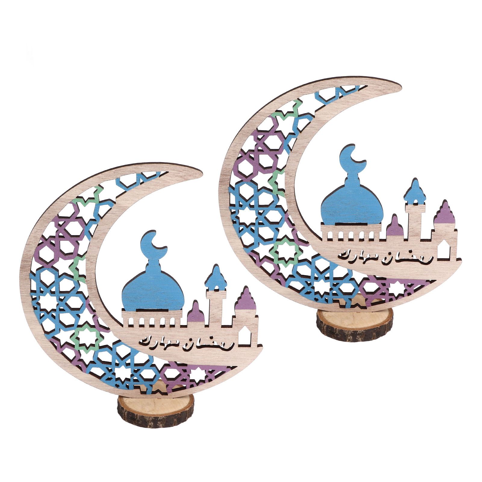 Wood Moon Ornaments Eid Mubarak Moon Decoration Enhances Festival Ambient for Home Restaurant CafeJM00444 - Image 4