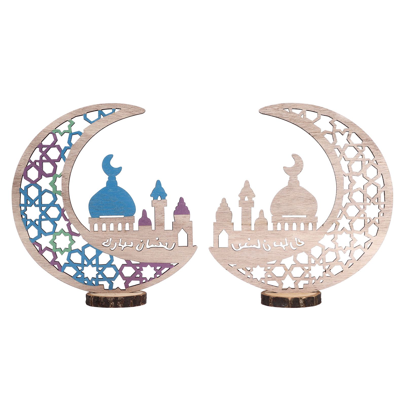 Wood Moon Ornaments Eid Mubarak Moon Decoration Enhances Festival Ambient for Home Restaurant CafeJM00444 - Image 5