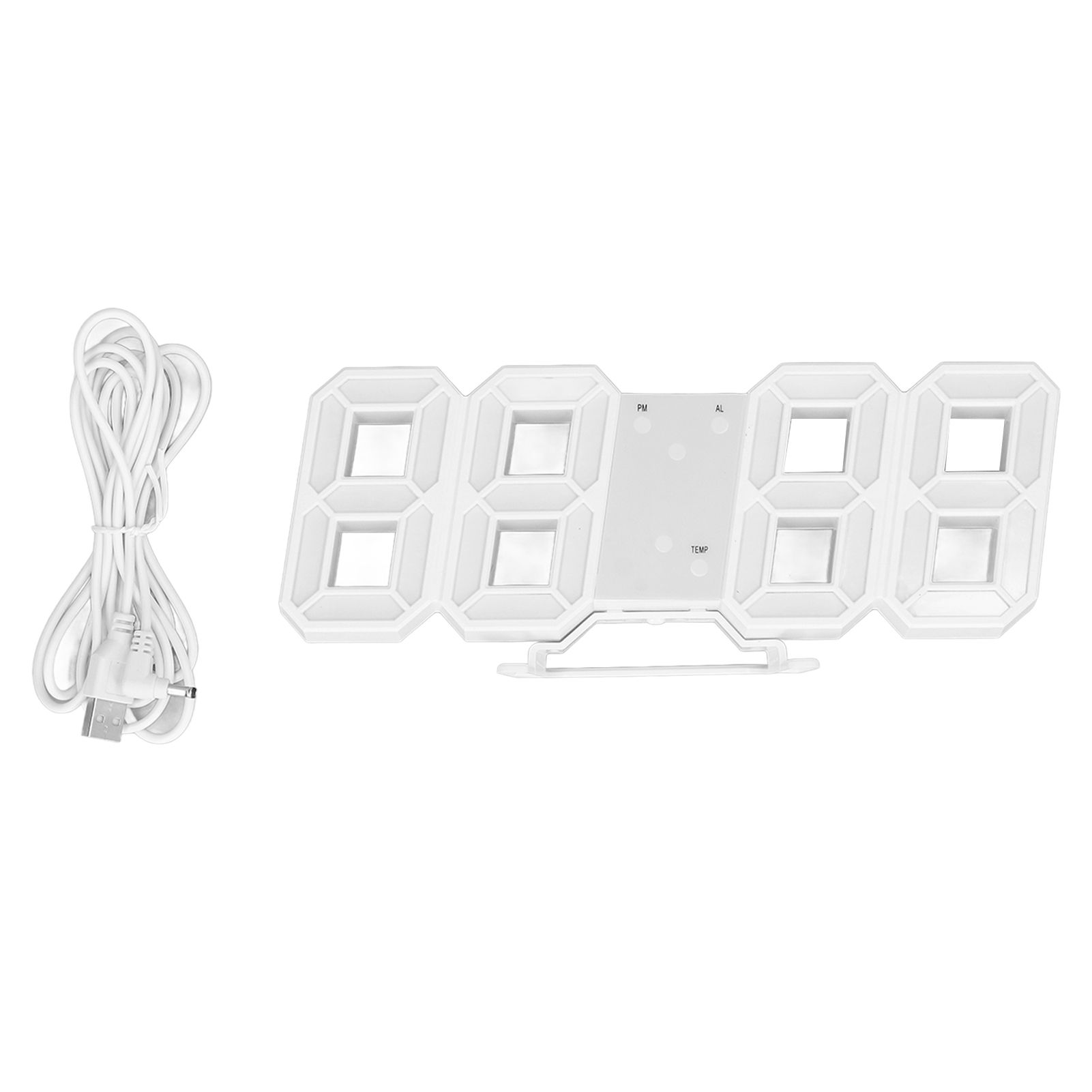 3D LED Wall Clock Minimalist White Frame Digital Wall Alarm Clock Timer with Temperature for Home Livingroom Blue Word - Image 1