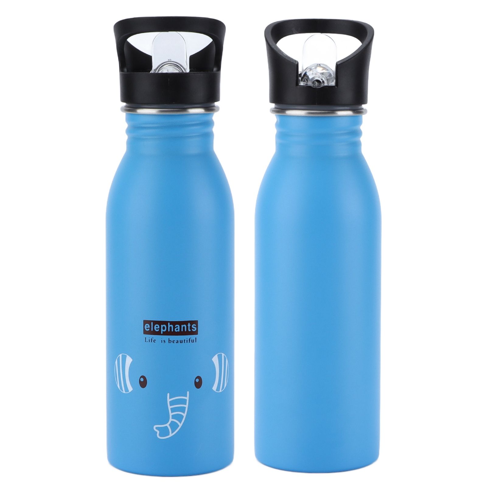 Stainless Steel Sport Water Bottle 500ml Cute Vacuum Insulated Water Bottle with Sucking Mouth for Outdoor SportsBlue Elephant - Image 8