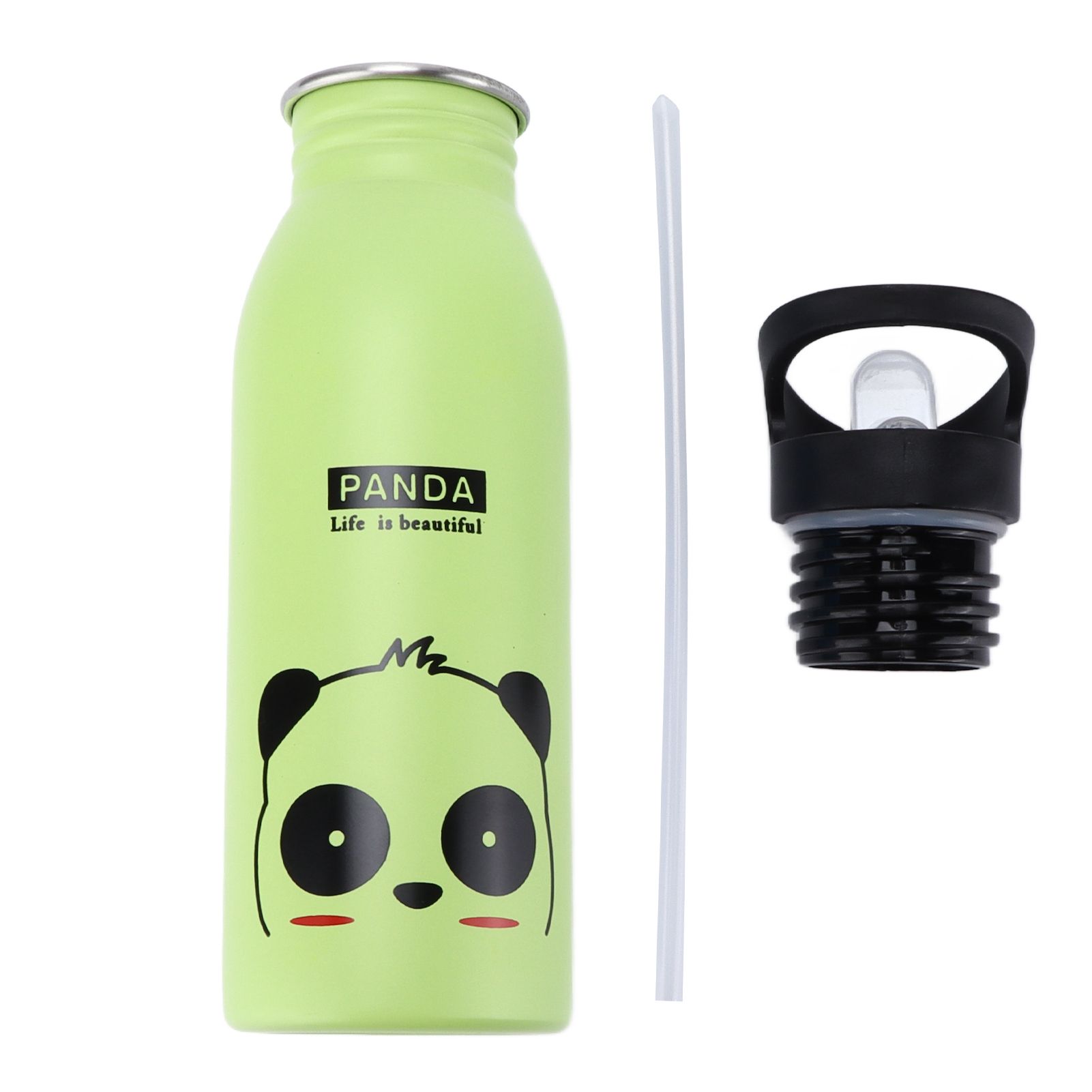 Stainless Steel Sport Water Bottle 500ml Cute Vacuum Insulated Water Bottle with Sucking Mouth for Outdoor SportsGreen Panda - Image 1