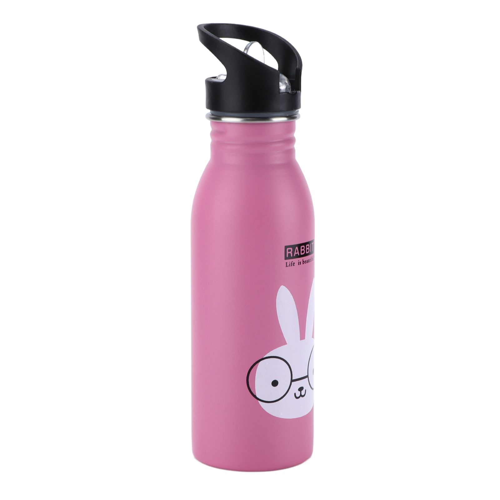 Stainless Steel Sport Water Bottle 500ml Cute Vacuum Insulated Water Bottle with Sucking Mouth for Outdoor SportsPink Bunny - Image 3