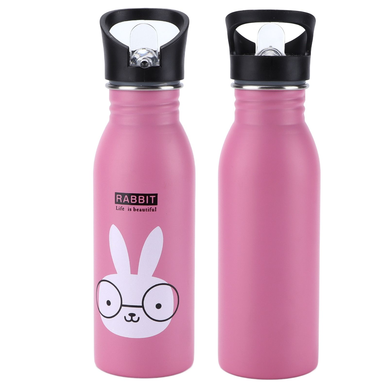 Stainless Steel Sport Water Bottle 500ml Cute Vacuum Insulated Water Bottle with Sucking Mouth for Outdoor SportsPink Bunny - Image 7