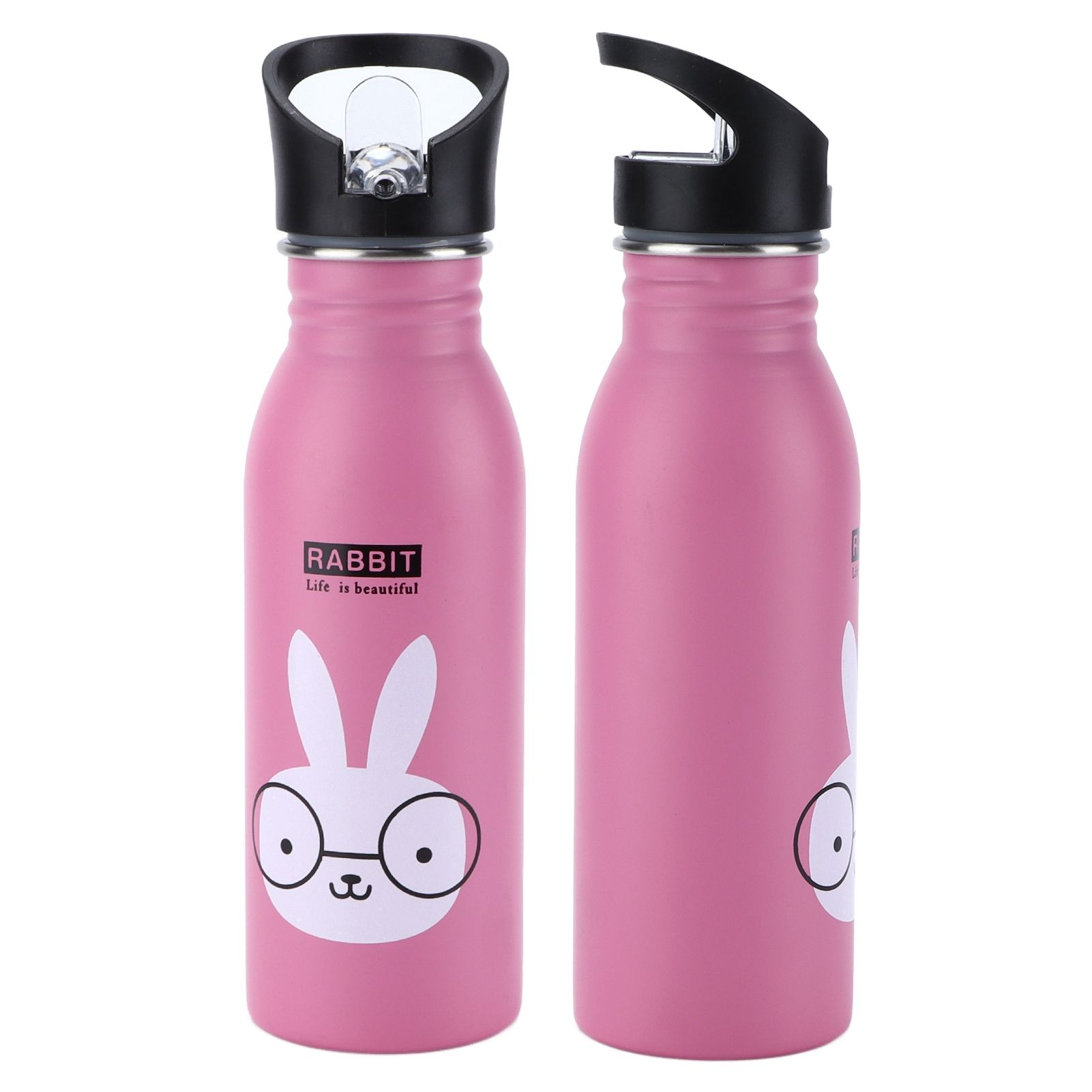 Stainless Steel Sport Water Bottle 500ml Cute Vacuum Insulated Water Bottle with Sucking Mouth for Outdoor SportsPink Bunny - Image 8