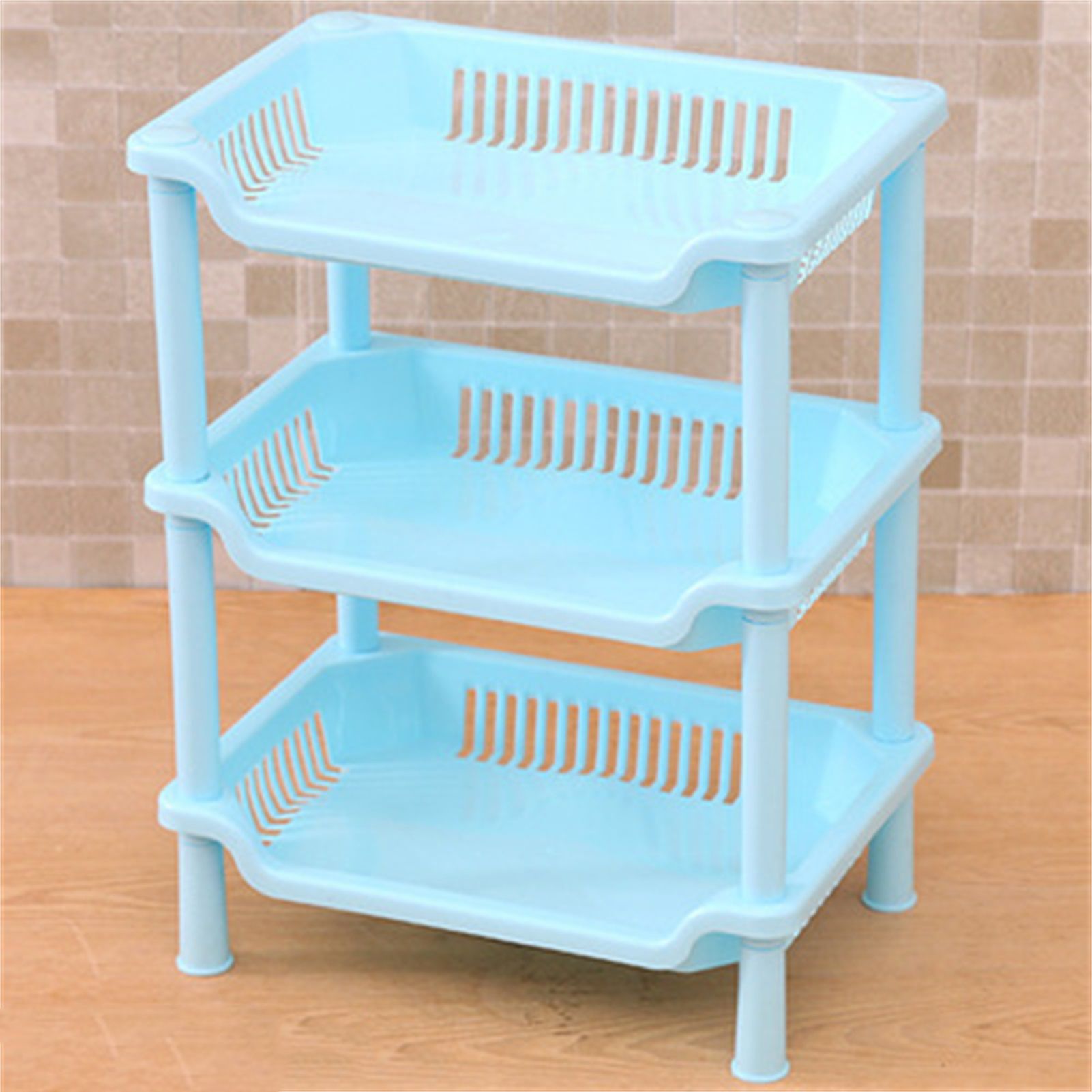 3 Layers Bathroom Standing Shelf Bathroom Stand PP Land Installation Bathroom Rack Storage Shelves for Bathroom KitchenBlue Tetragonum - Image 2