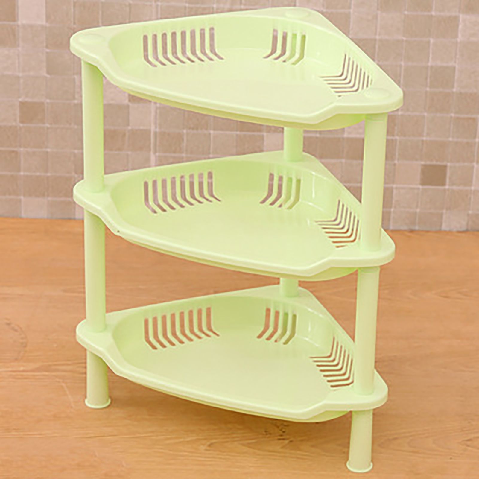 3 Layers Bathroom Standing Shelf Bathroom Stand PP Land Installation Bathroom Rack Storage Shelves for Bathroom KitchenGreen Trigon - Image 2