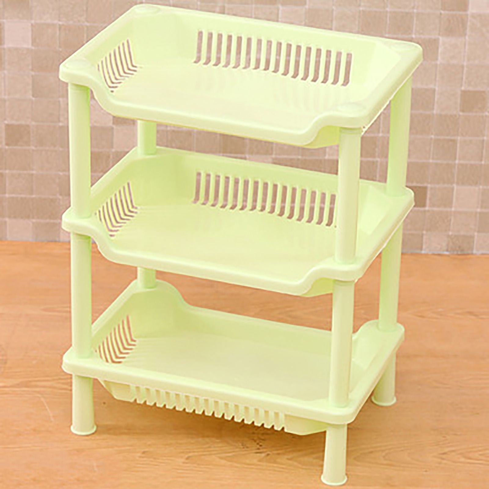 3 Layers Bathroom Standing Shelf Bathroom Stand PP Land Installation Bathroom Rack Storage Shelves for Bathroom KitchenGreen Tetragonum - Image 2