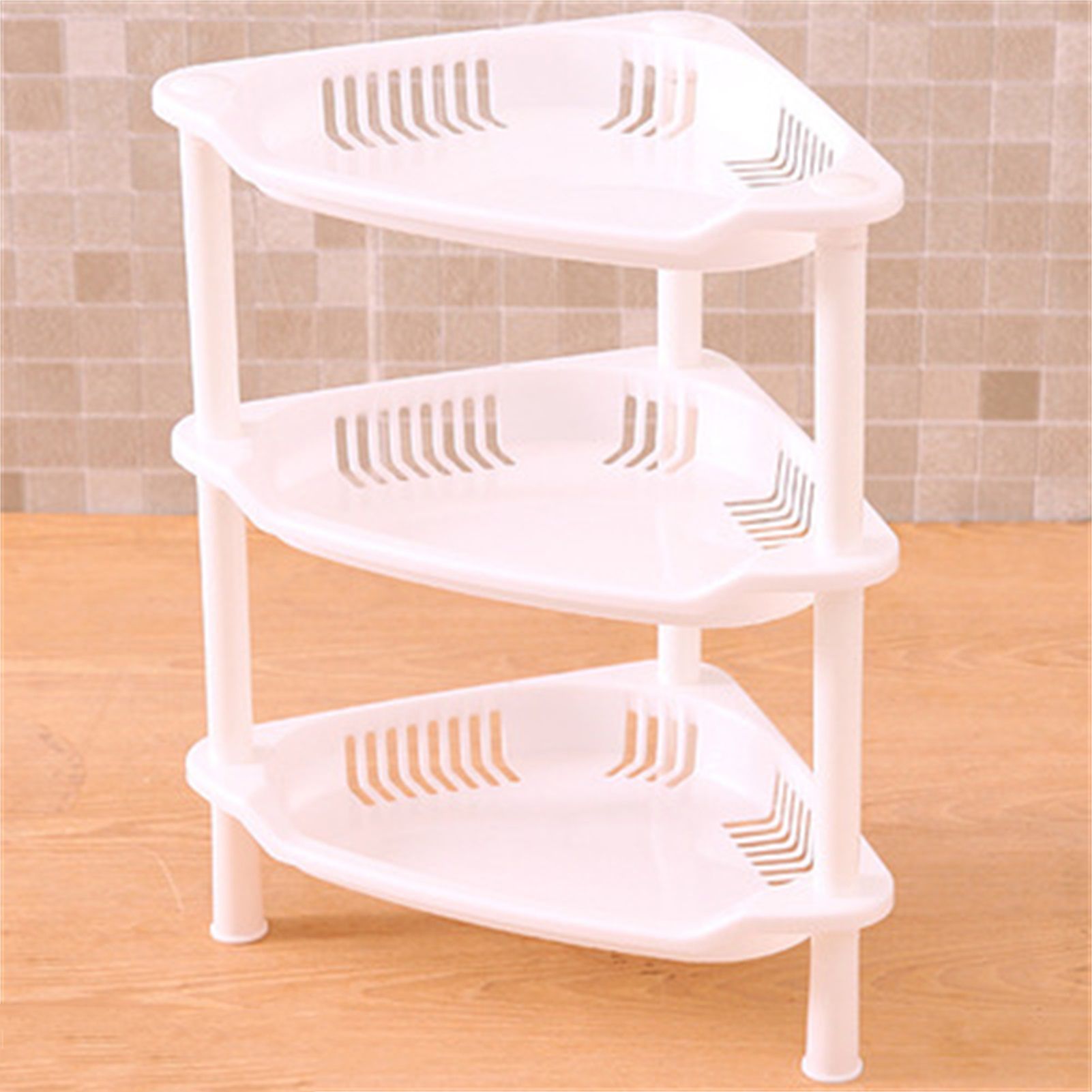 3 Layers Bathroom Standing Shelf Bathroom Stand PP Land Installation Bathroom Rack Storage Shelves for Bathroom KitchenWhite Trigon - Image 2