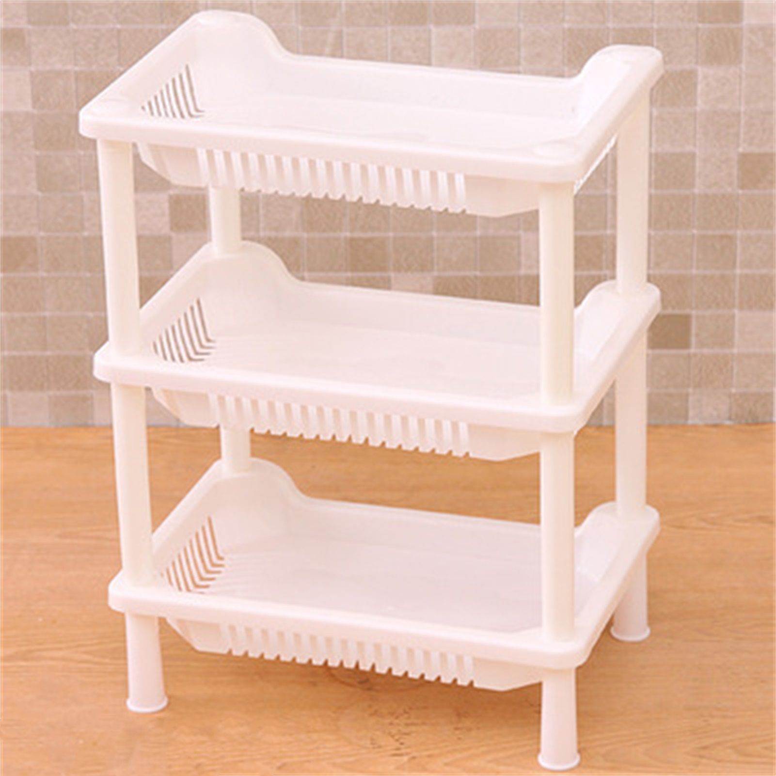 3 Layers Bathroom Standing Shelf Bathroom Stand PP Land Installation Bathroom Rack Storage Shelves for Bathroom KitchenWhite Tetragonum - Image 2