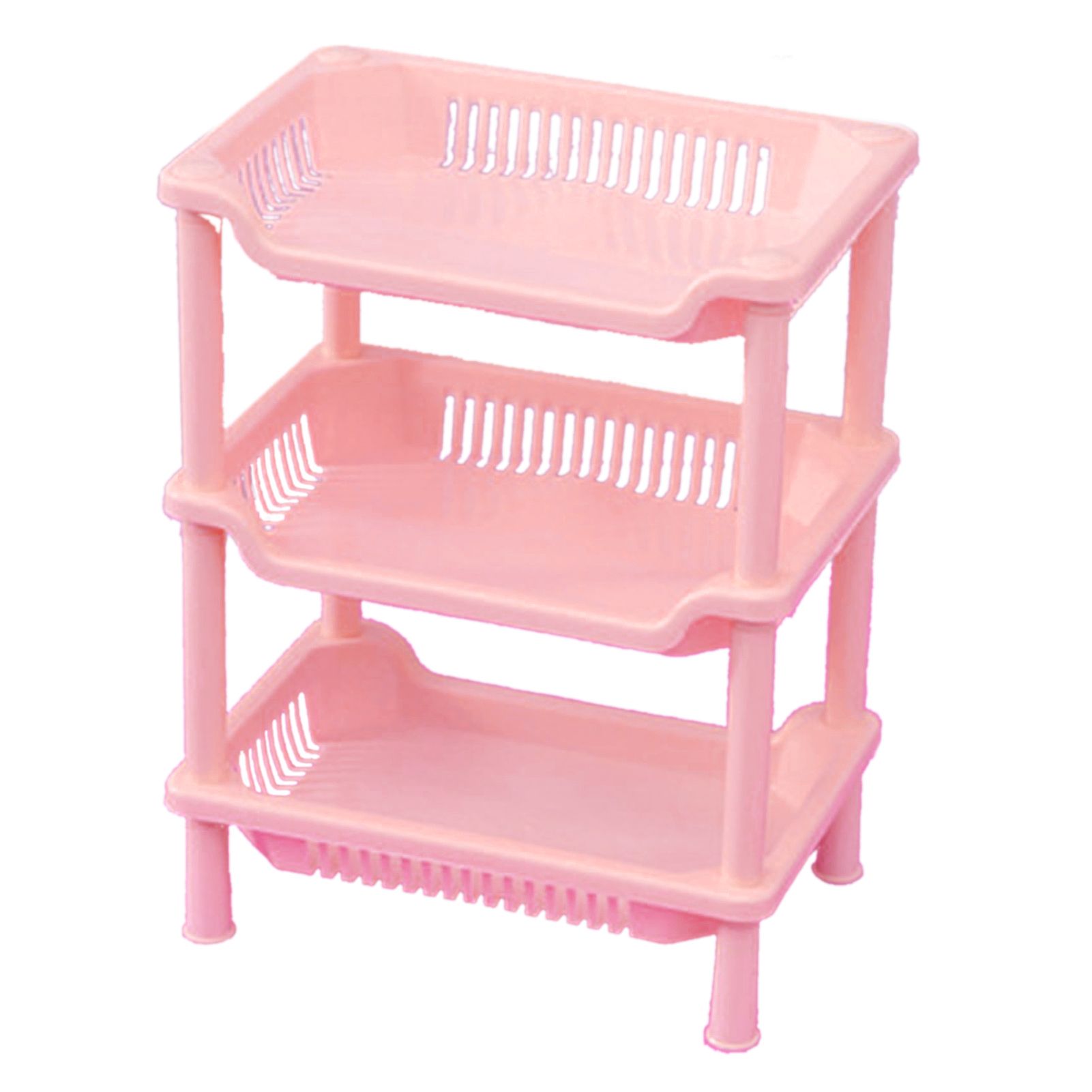 3 Layers Bathroom Standing Shelf Bathroom Stand PP Land Installation Bathroom Rack Storage Shelves for Bathroom KitchenPink Tetragonum - Image 1