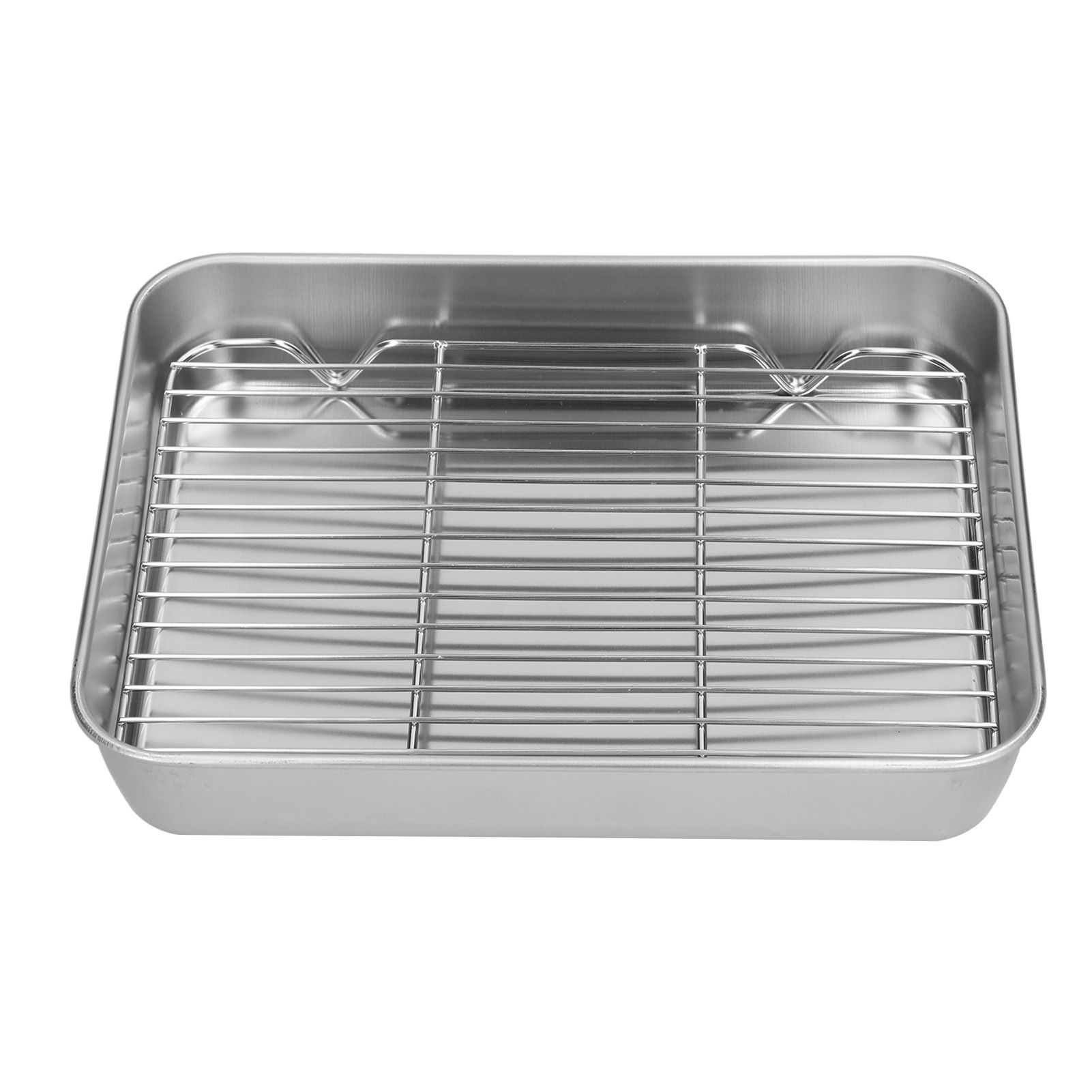 Roasting Pan and Rack Set Stainless Steel Easy Clean Rectangular Roaster with Rack for Cooking Baking23.5x17.5x5cm / 9.3x6.9x2.0in - Image 1