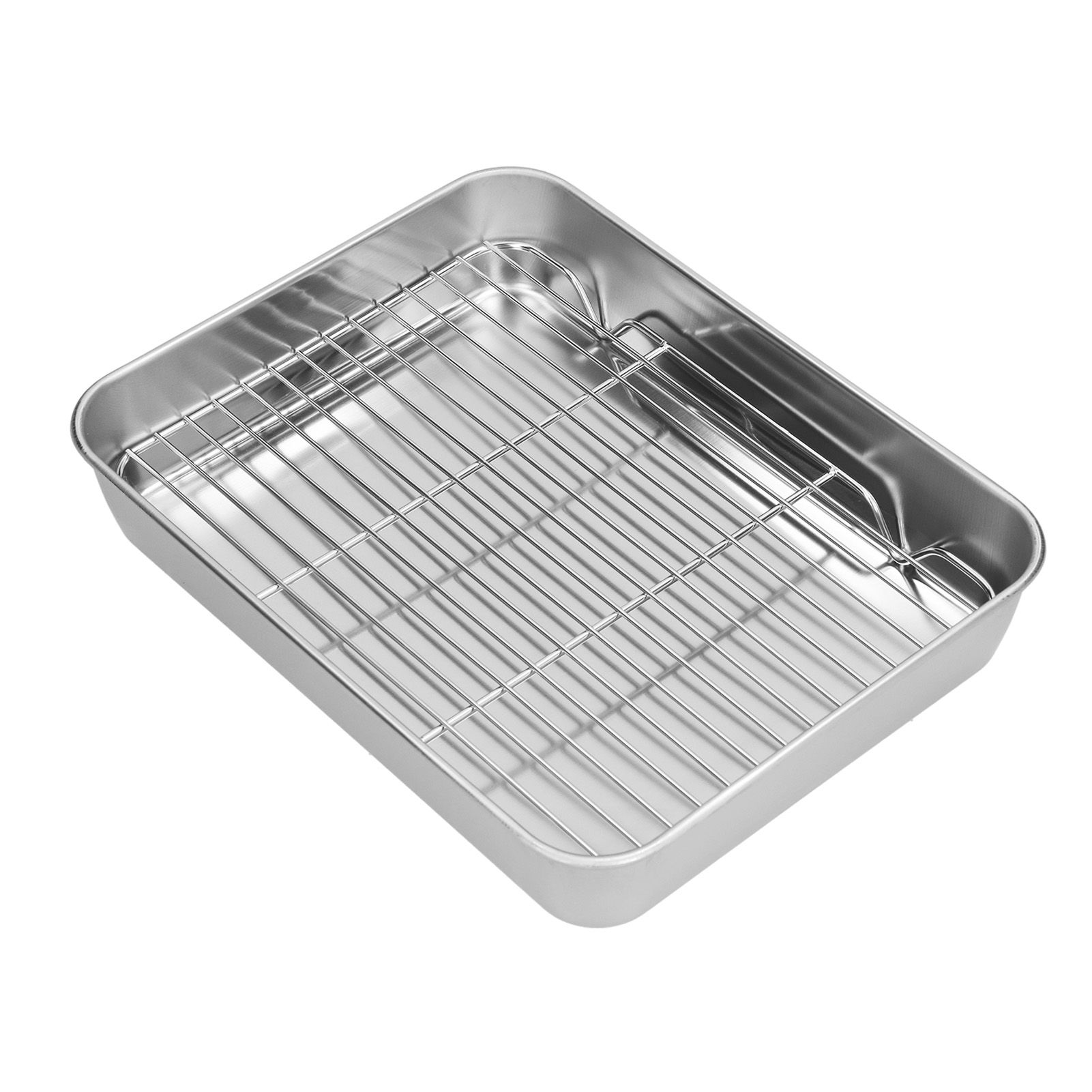 Roasting Pan and Rack Set Stainless Steel Easy Clean Rectangular Roaster with Rack for Cooking Baking26.5x20.5x5cm / 10.4x8.1x2.0in - Image 2