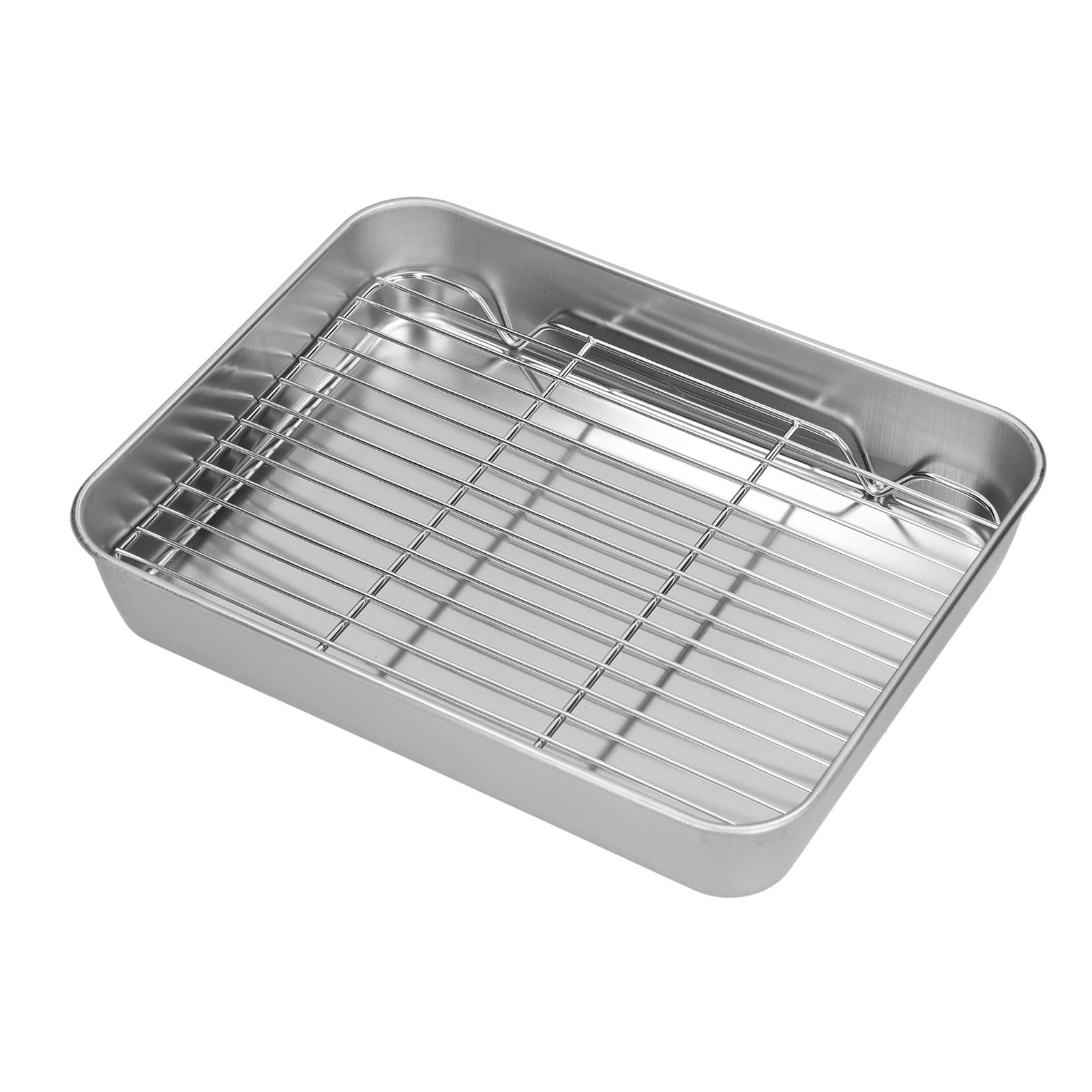 Roasting Pan and Rack Set Stainless Steel Easy Clean Rectangular Roaster with Rack for Cooking Baking26.5x20.5x5cm / 10.4x8.1x2.0in - Image 3