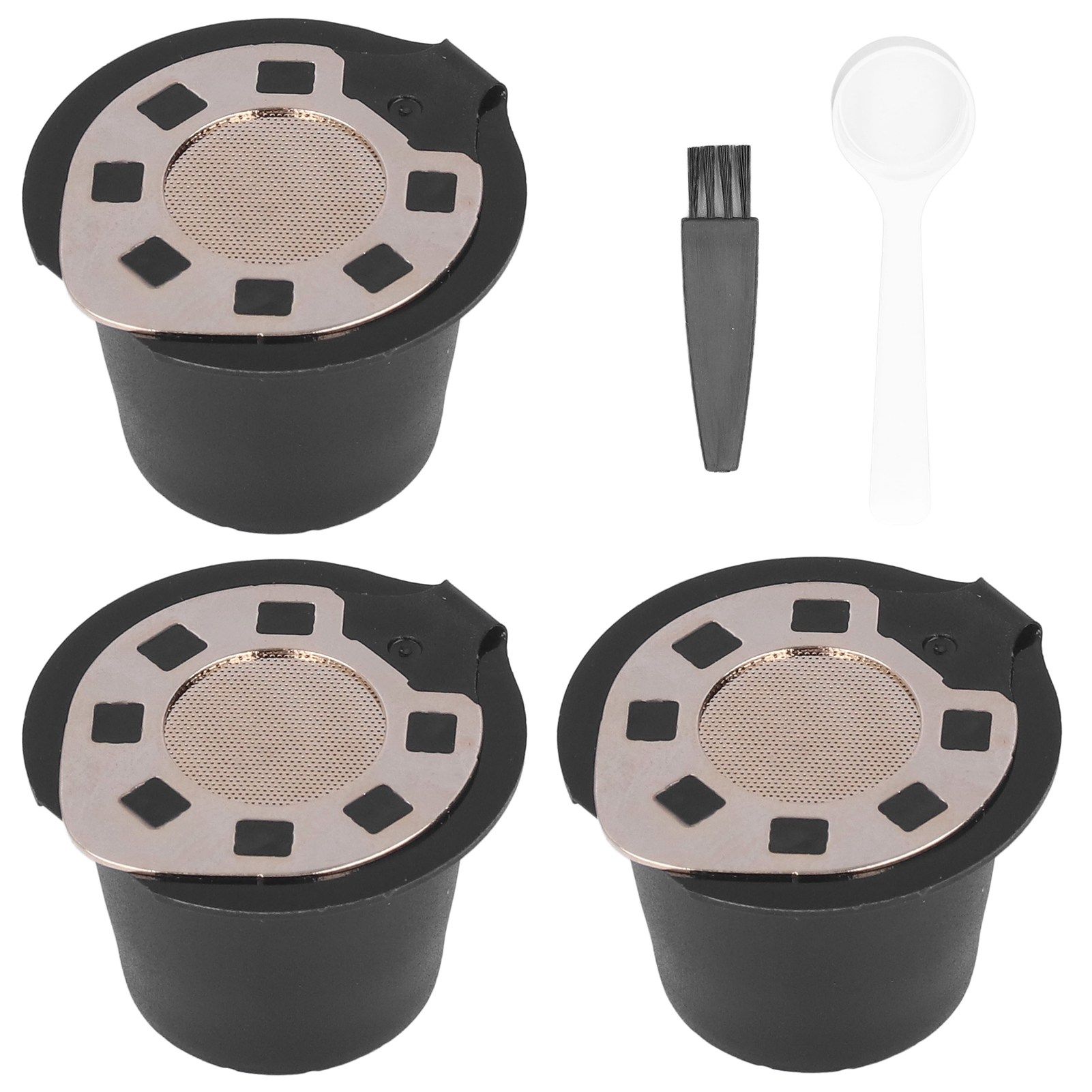 50ML Coffee Capsule Pods Cup with Spoon Brush Reusable Filter Stainless Steel Replacement for NespressoGold Plated - Image 1