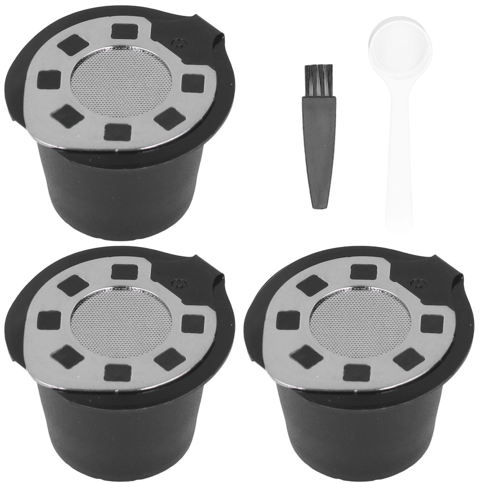 50ML Coffee Capsule Pods Cup with Spoon Brush Reusable Filter Stainless Steel Replacement for NespressoChrome Plated - Image 1
