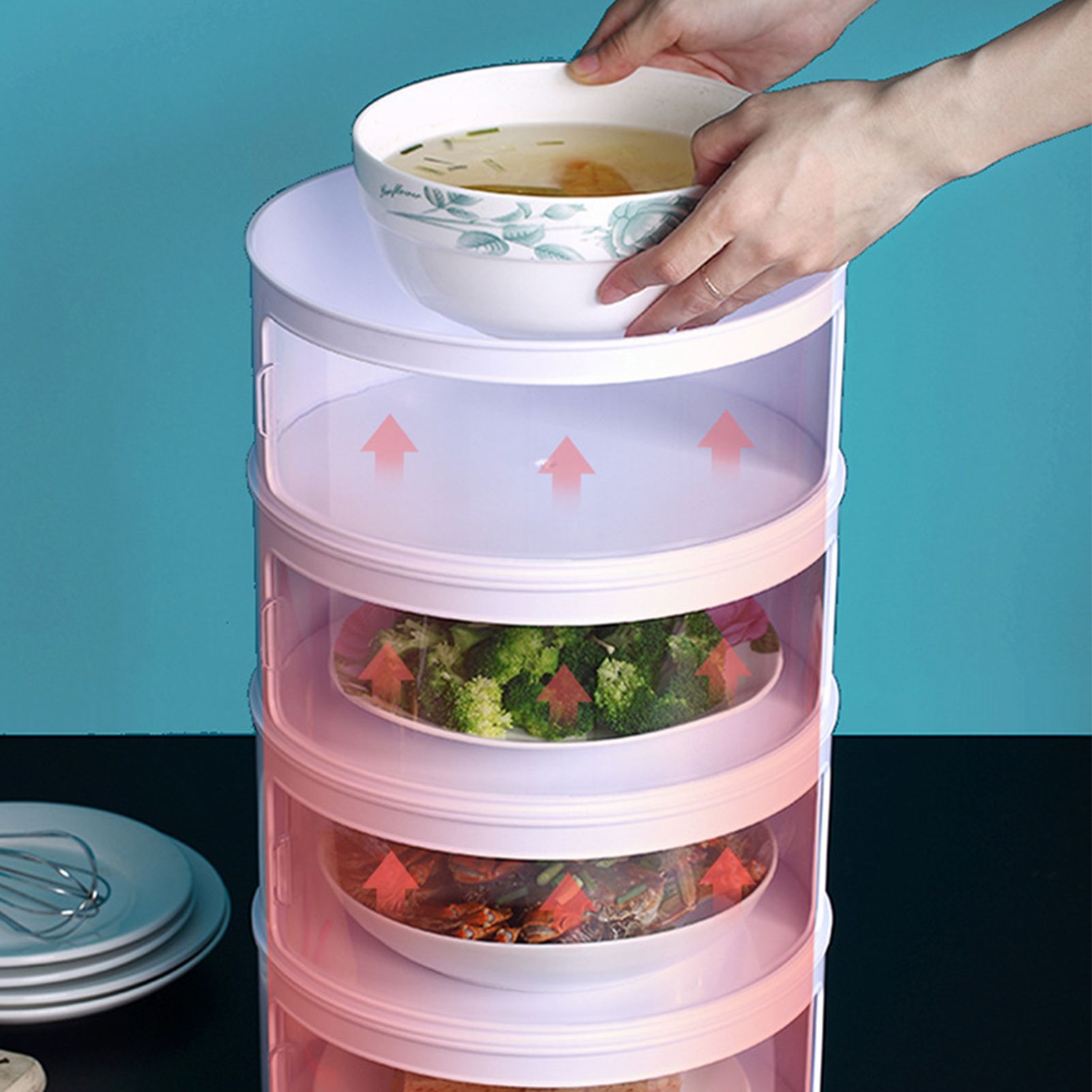 Insulated Food Cover Multilayer Heat Preservation Warm Intimate Effective Isolation Stackable Dish Cover4 Layers - Image 8