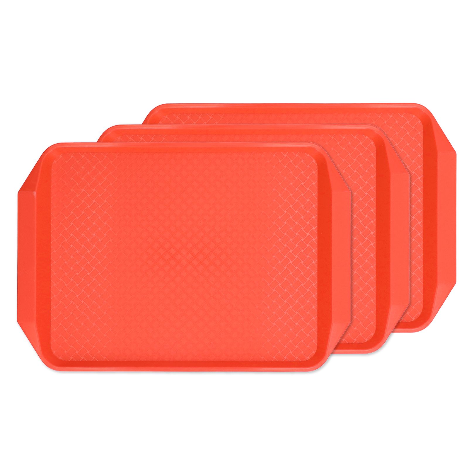 3PCS Colorful Food Tray Rectangle Thickened Binaural Plastic Tray Heat Resistance Stackable Cafeteria Trays for HotelOrange - Image 2