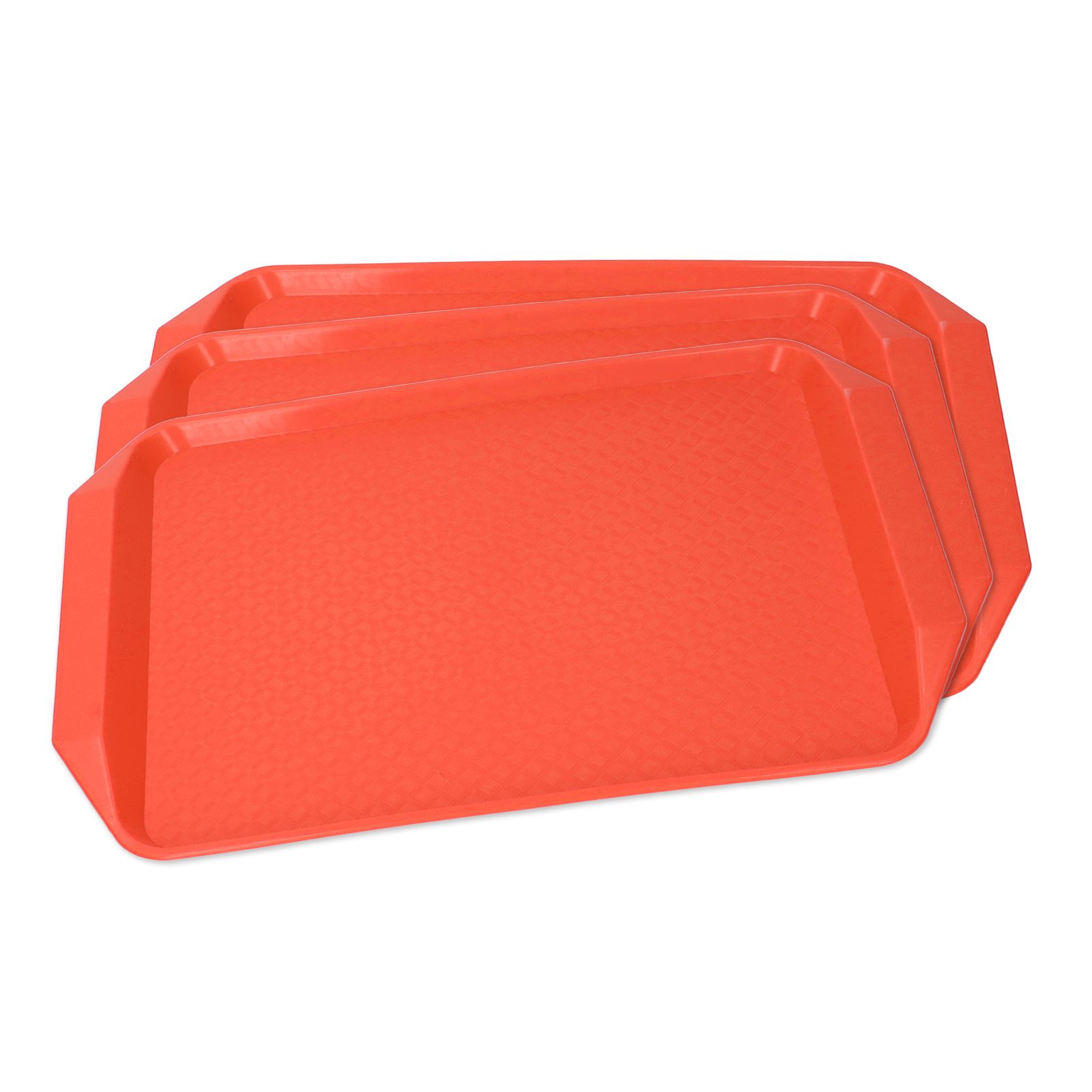 3PCS Colorful Food Tray Rectangle Thickened Binaural Plastic Tray Heat Resistance Stackable Cafeteria Trays for HotelOrange - Image 5