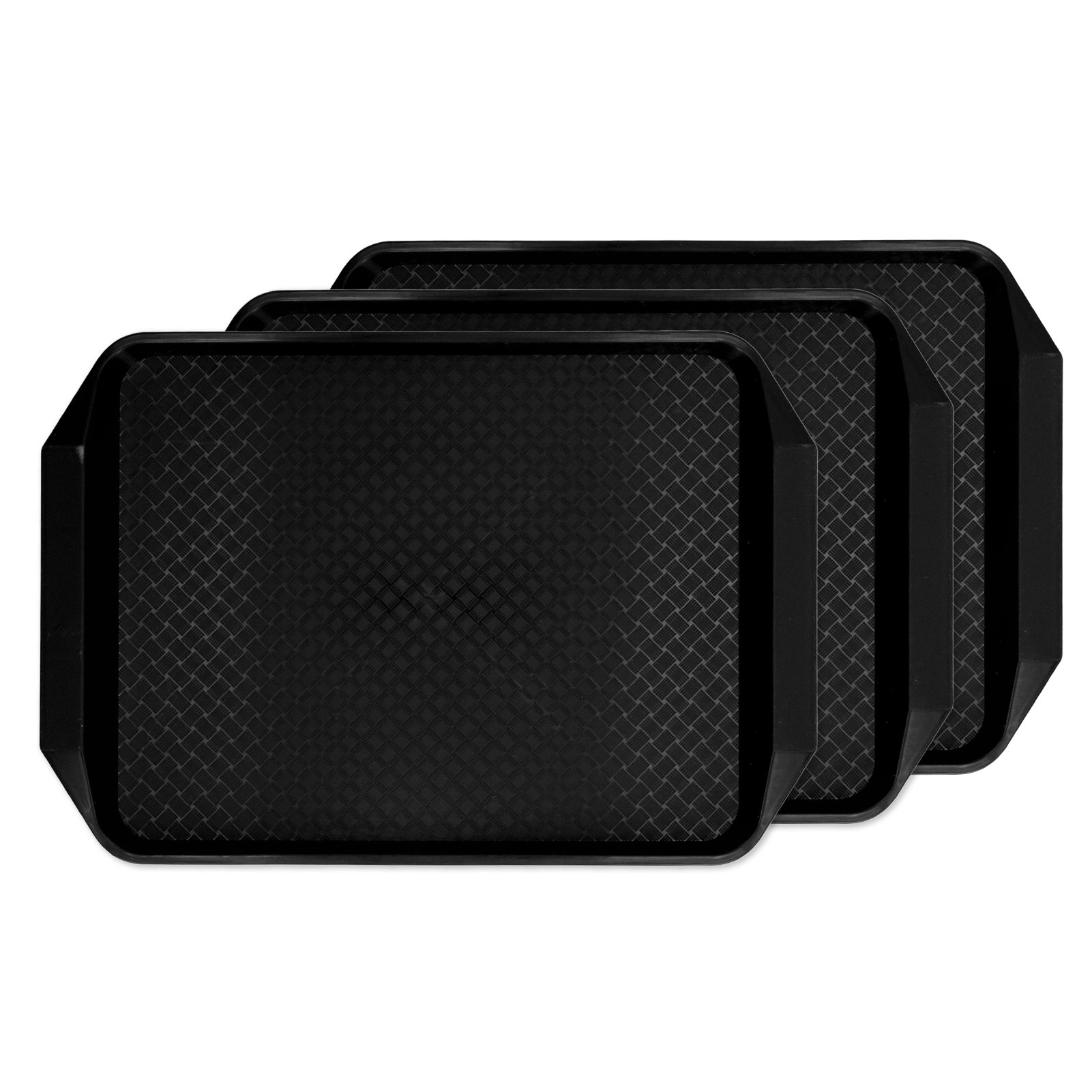 3PCS Colorful Food Tray Rectangle Thickened Binaural Plastic Tray Heat Resistance Stackable Cafeteria Trays for HotelBlack - Image 2