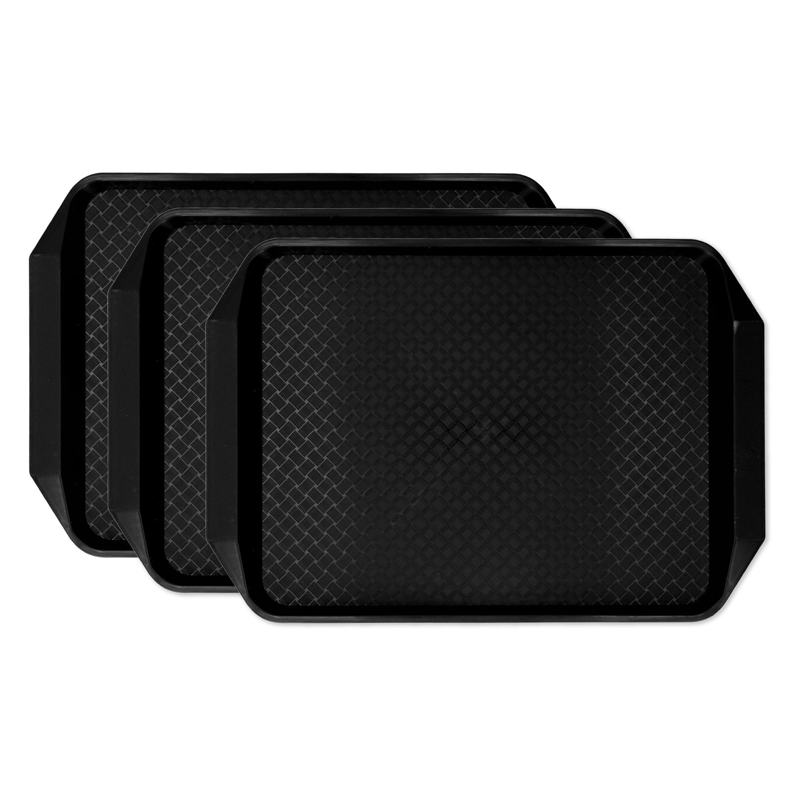 3PCS Colorful Food Tray Rectangle Thickened Binaural Plastic Tray Heat Resistance Stackable Cafeteria Trays for HotelBlack - Image 3