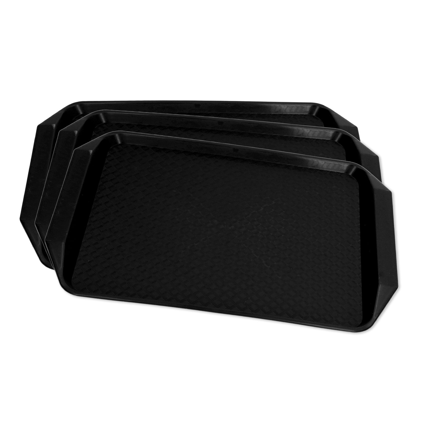3PCS Colorful Food Tray Rectangle Thickened Binaural Plastic Tray Heat Resistance Stackable Cafeteria Trays for HotelBlack - Image 4