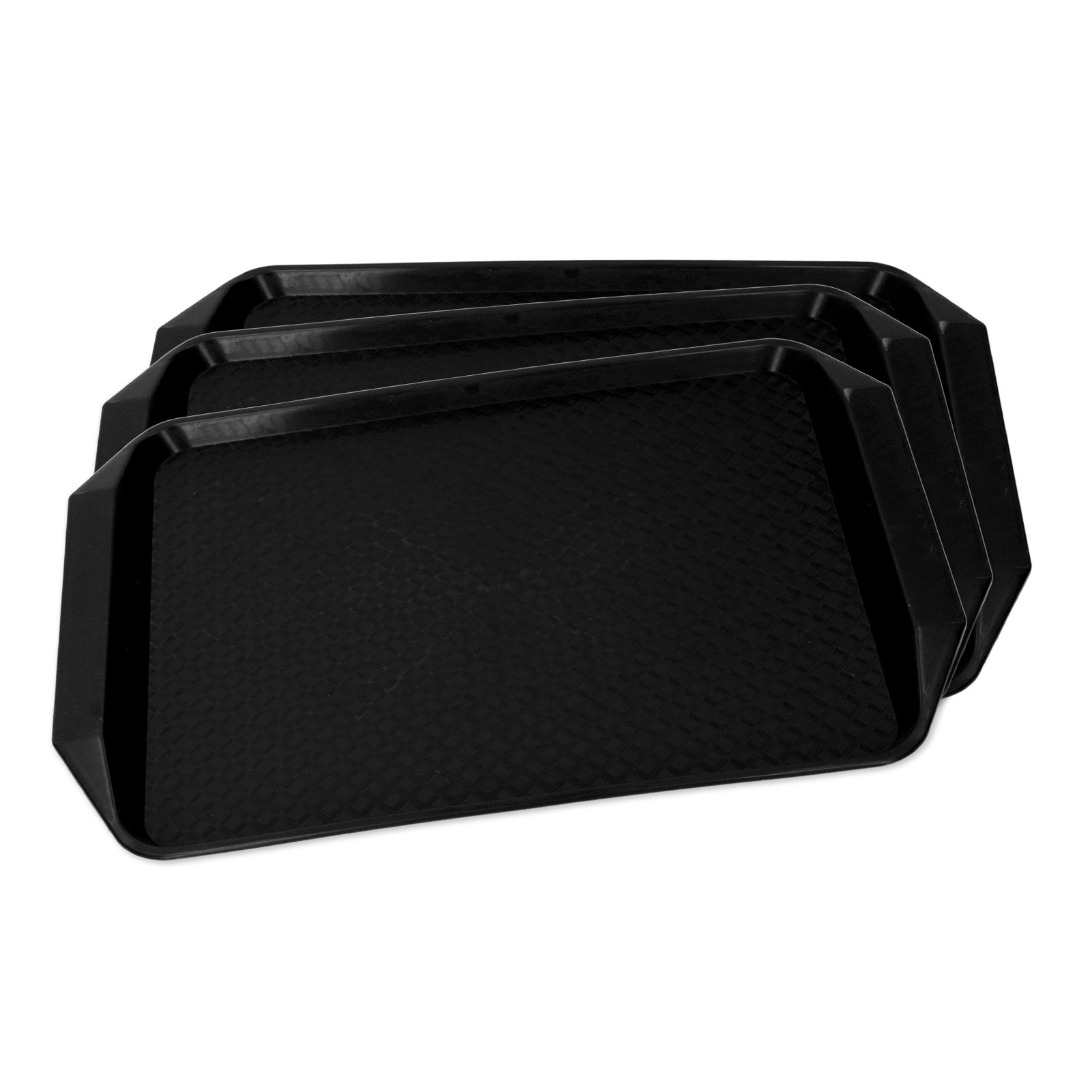3PCS Colorful Food Tray Rectangle Thickened Binaural Plastic Tray Heat Resistance Stackable Cafeteria Trays for HotelBlack - Image 5