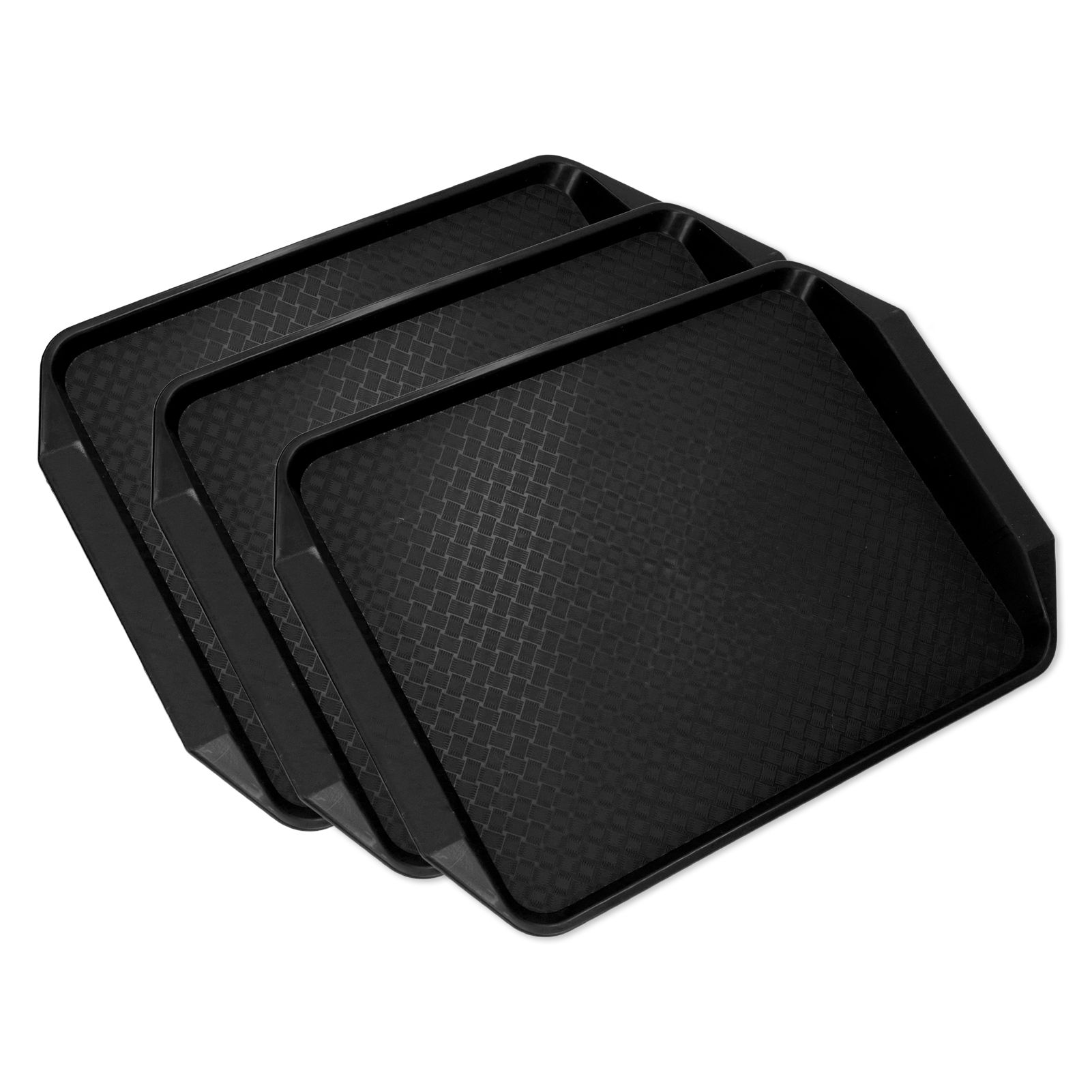 3PCS Colorful Food Tray Rectangle Thickened Binaural Plastic Tray Heat Resistance Stackable Cafeteria Trays for HotelBlack - Image 6