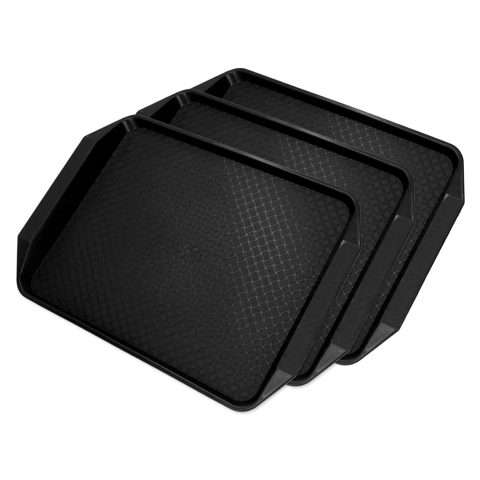 3PCS Colorful Food Tray Rectangle Thickened Binaural Plastic Tray Heat Resistance Stackable Cafeteria Trays for HotelBlack - Image 7