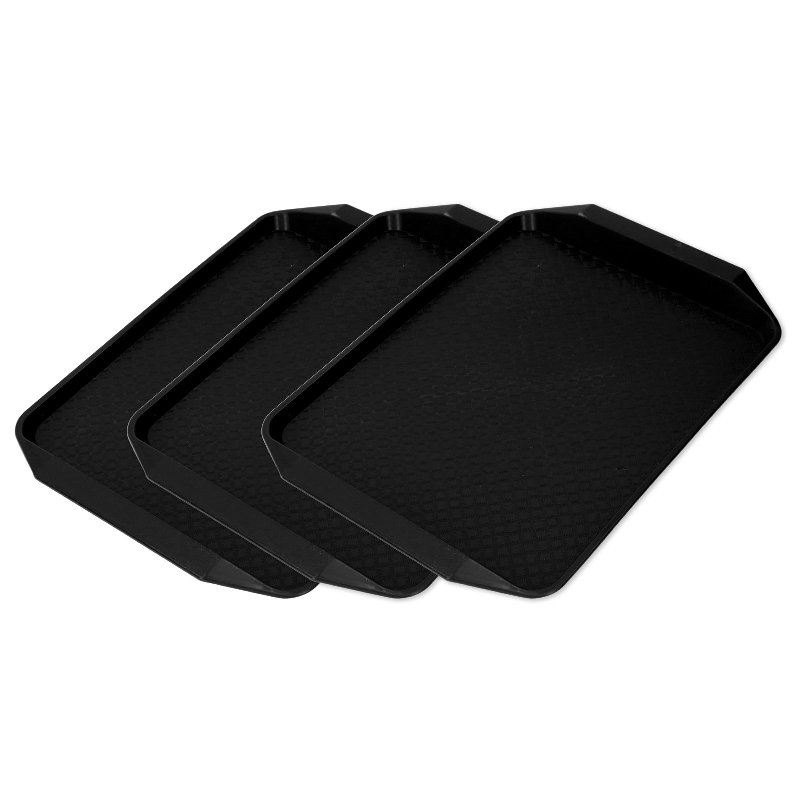 3PCS Colorful Food Tray Rectangle Thickened Binaural Plastic Tray Heat Resistance Stackable Cafeteria Trays for HotelBlack - Image 8
