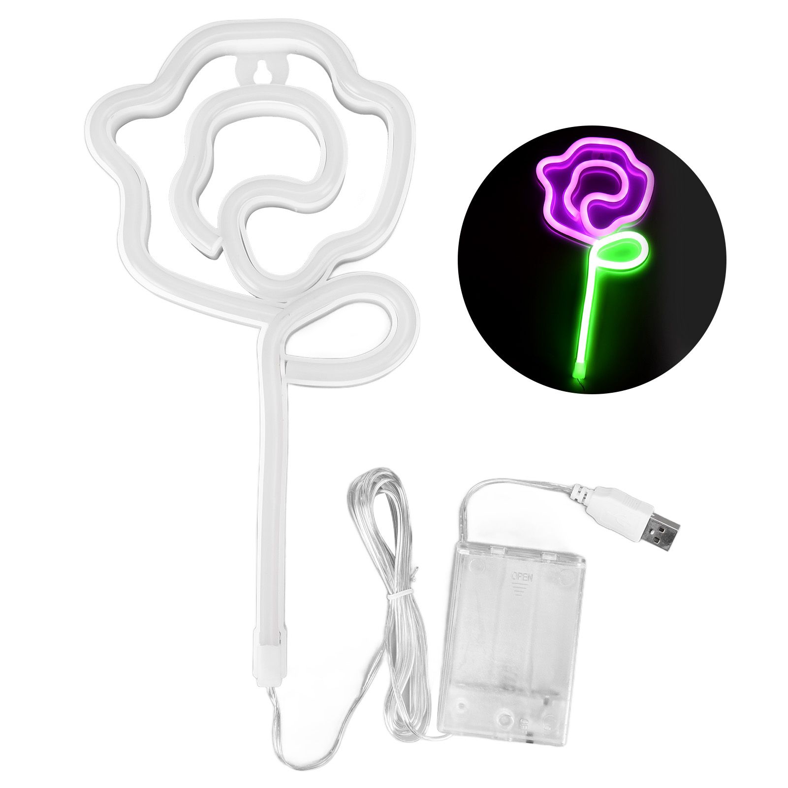 Neon Lights Rose Flower Style Valentine's Day Proposal Wedding Confession Scene Home Decoration LightsPink Light Green Light - Image 1