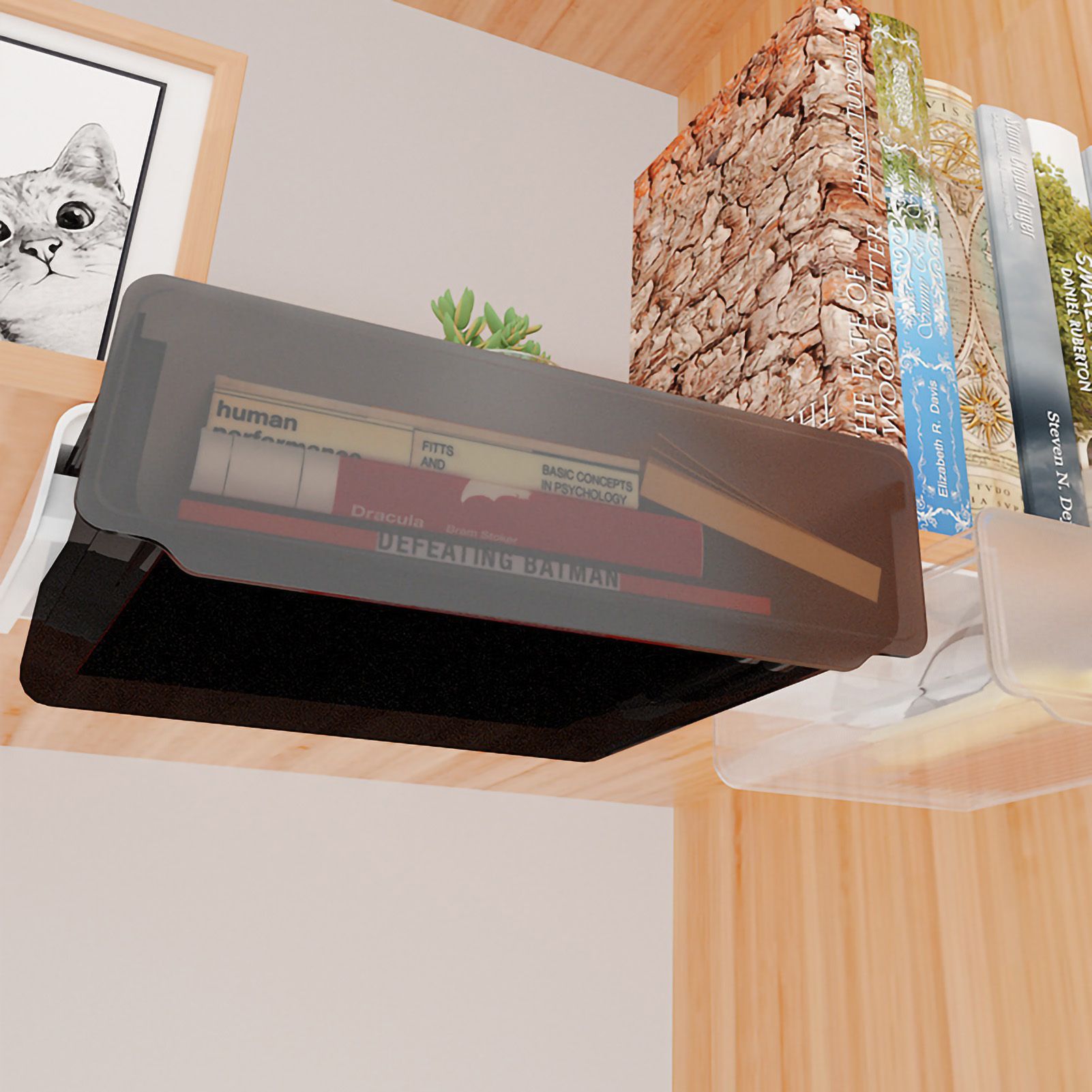 Under Desk Storage Box No Punching Storage ABS PS Small Hidden Drawer For Dormitory Small Transparent Black - Image 2