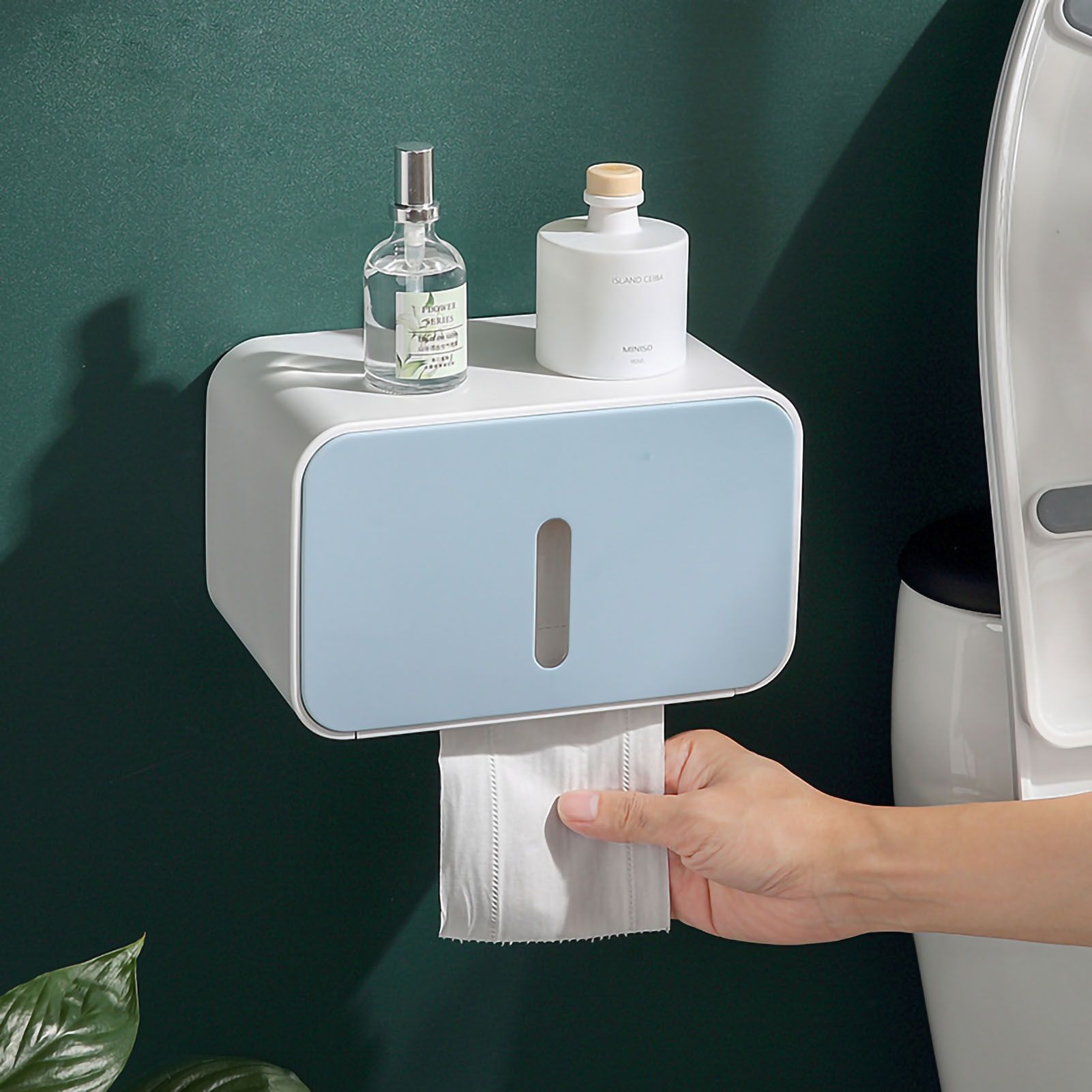 Wall Mounted Toilet Paper Holder PS ABS Waterproof Roll Paper Tissue Storage Box Bathroom Accessories Blue - Image 1