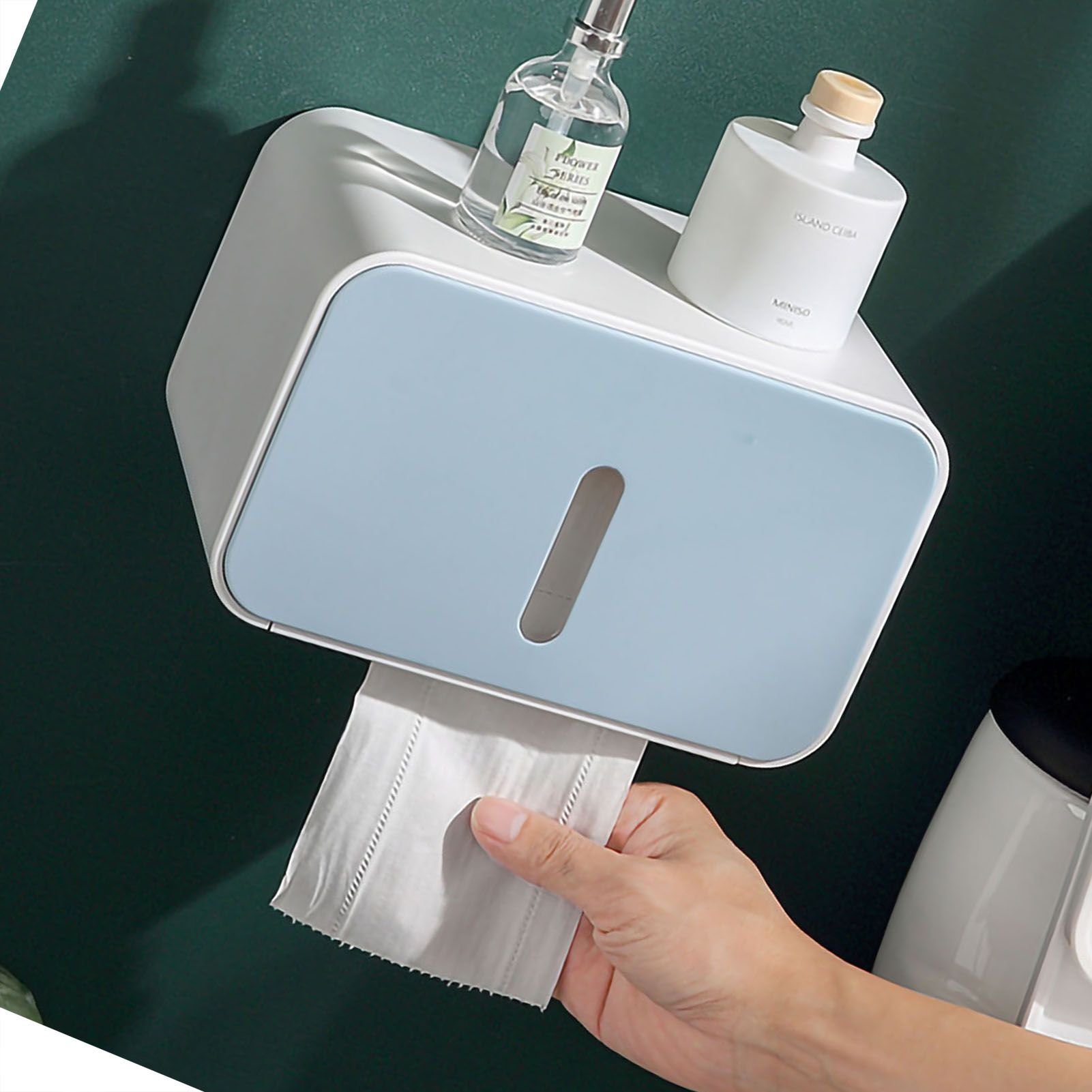 Wall Mounted Toilet Paper Holder PS ABS Waterproof Roll Paper Tissue Storage Box Bathroom Accessories Blue - Image 2