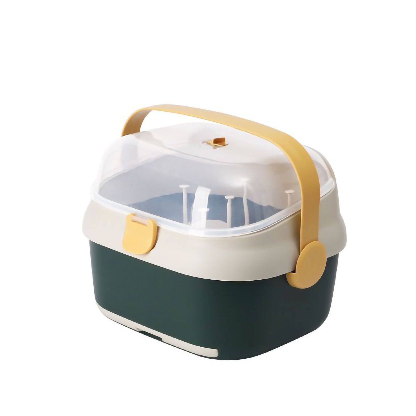 Baby Bottle Drying Rack Nursing Bottle Storage Box Container with Swivel Vent Dust Cover Drain Tray Detachable Holder Green - Image 5