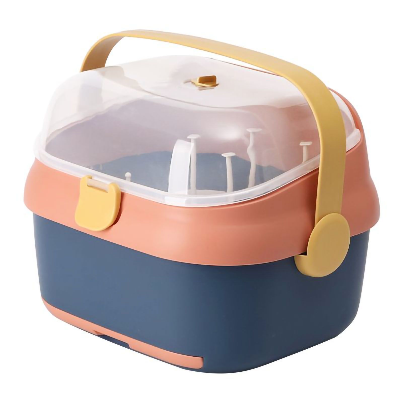 Baby Bottle Drying Rack Nursing Bottle Storage Box Container with Swivel Vent Dust Cover Drain Tray Detachable Holder Blue - Image 2