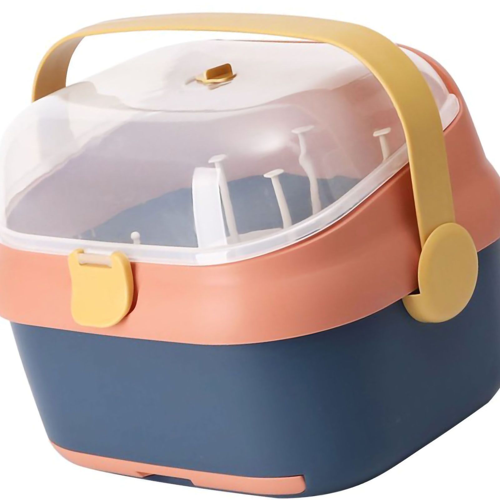 Baby Bottle Drying Rack Nursing Bottle Storage Box Container with Swivel Vent Dust Cover Drain Tray Detachable Holder Blue - Image 3